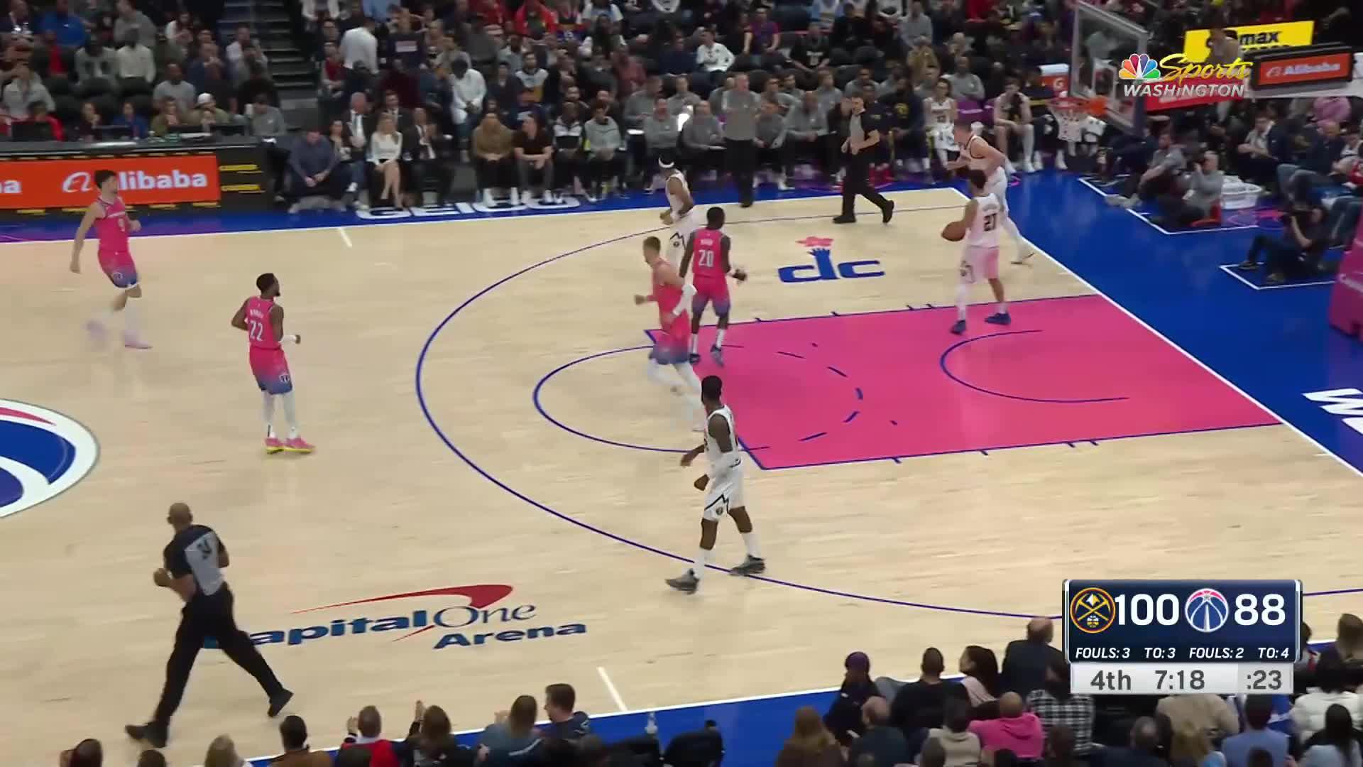 Kristaps Porzingis with a deep 3 vs the Denver Nuggets