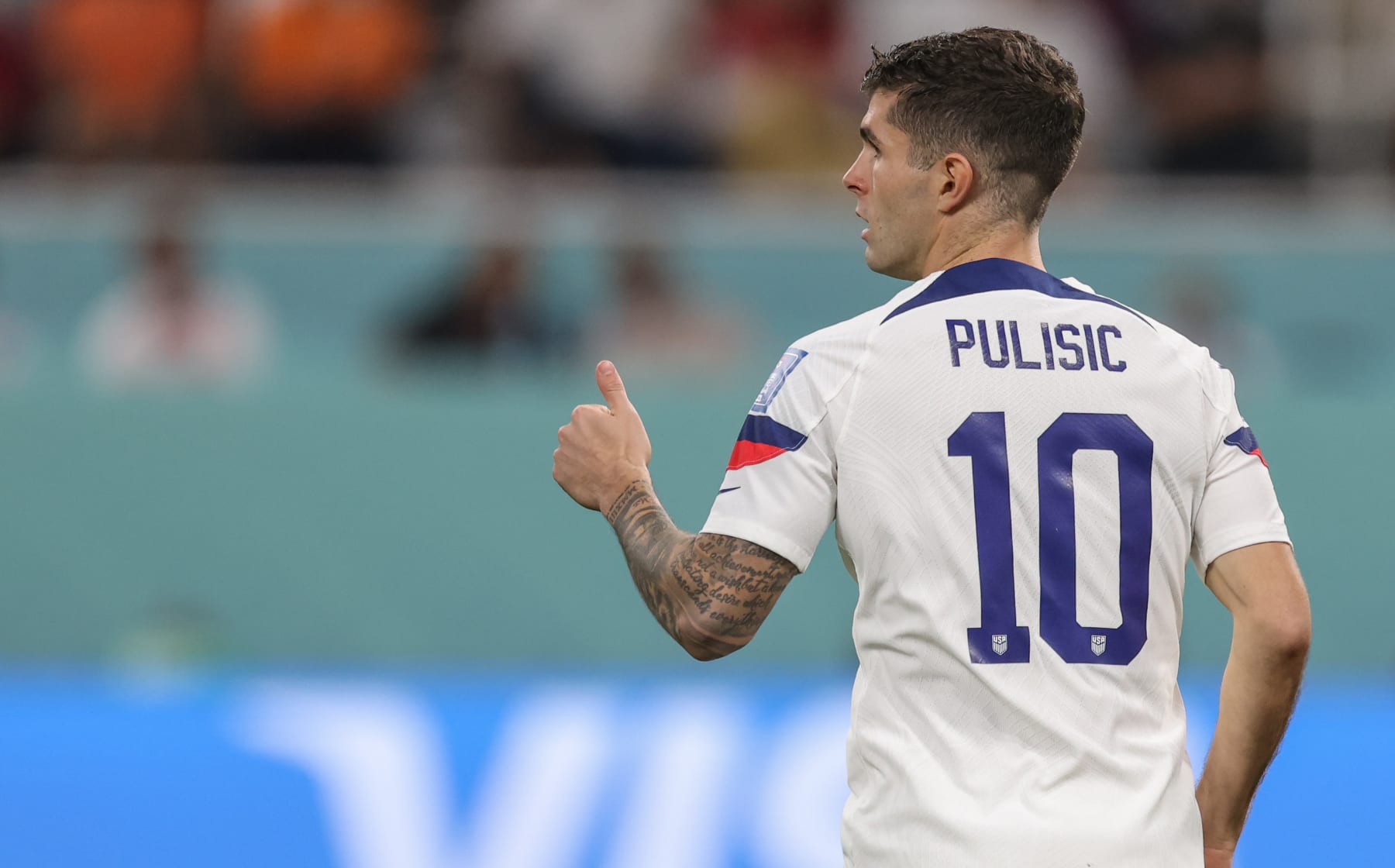 AL RAYYAN, QATAR - DECEMBER 3: Christian Pulisic #10 of the United States during a FIFA World Cup Qatar 2022 Round of 16 match between Netherlands and USMNT at Khalifa International Stadium on December 3, 2022 in Al Rayyan, Qatar. (Photo by John Dorton/ISI Photos/Getty Images)