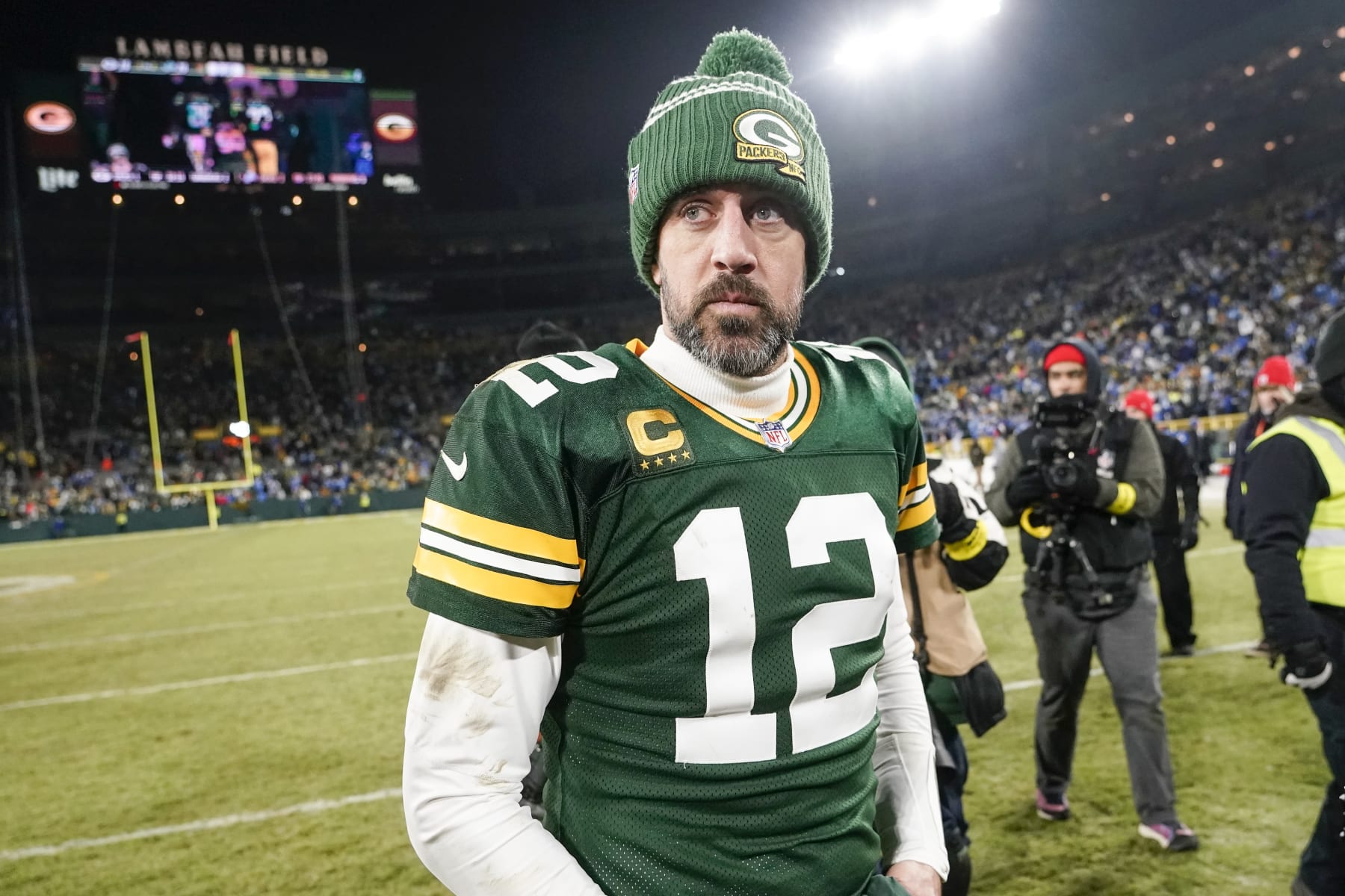 Green Bay Packers' Aaron Rodgers walks off the field after an NFL football game against the Detroit LionsSunday, Jan. 8, 2023, in Green Bay, Wis. (AP Photo/Morry Gash) Green Bay Packers' Aaron Rodgers walks off the field after an NFL football game against the Detroit LionsSunday, Jan. 8, 2023, in Green Bay, Wis. (AP Photo/Morry Gash)