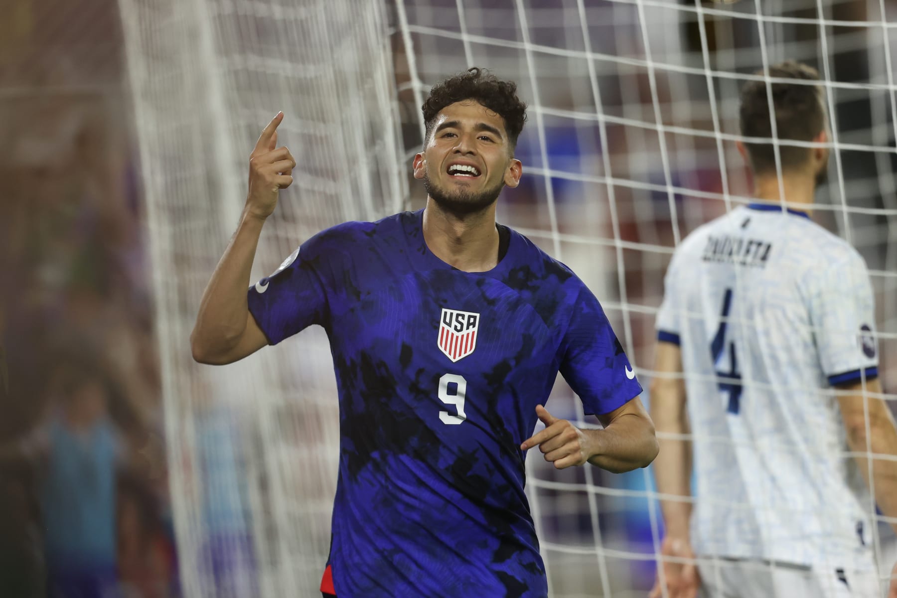 ORLANDO, FL - MARCH 27: Ricardo Pepi #9 of the United States celebrates after scoring his team's first goal during the match between El Salvador and the United States as part of the CONCACAF Nations League at Exploria Stadium on March 27, 2023 in Orlando, Florida. (Photo by Omar Vega/Getty Images)