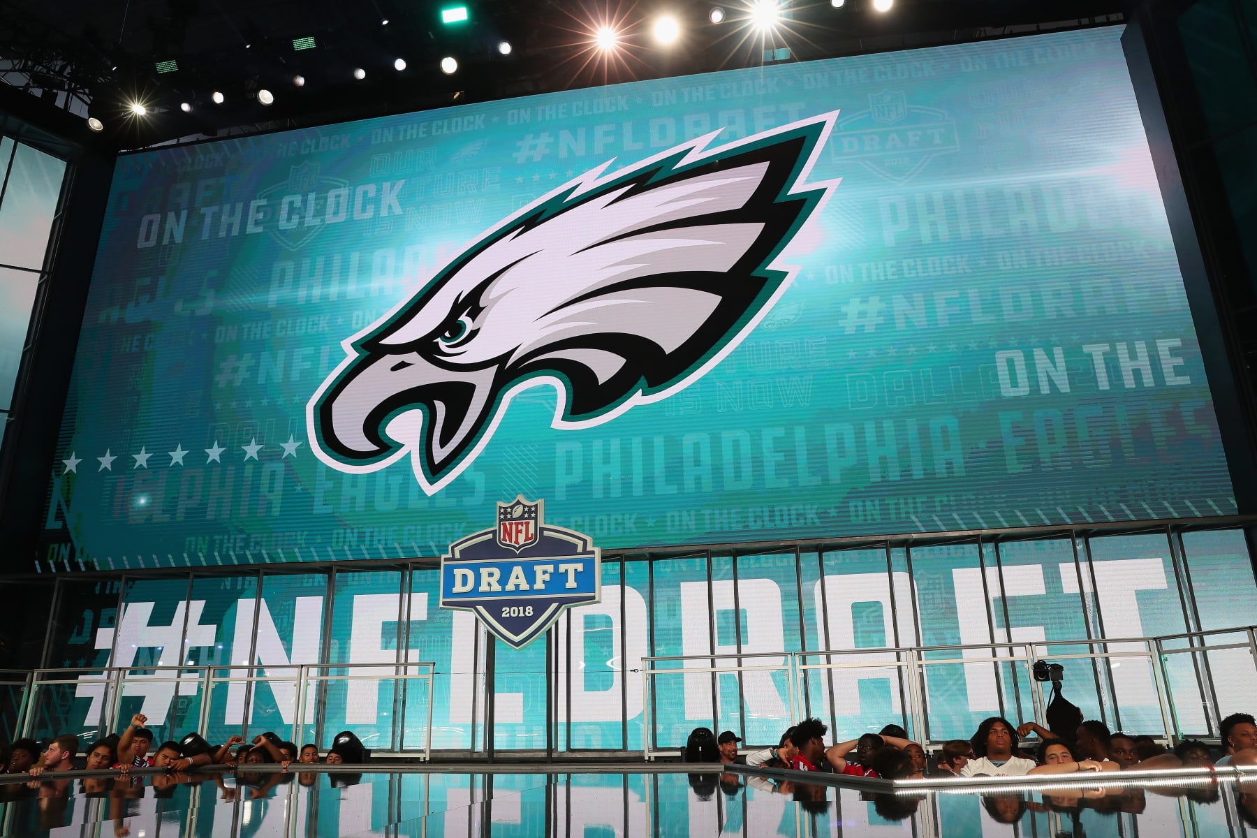 ARLINGTON, TX - APRIL 26: The Philadelphia Eagles logo is seen on a video board during the first round of the 2018 NFL Draft at AT&T Stadium on April 26, 2018 in Arlington, Texas. (Photo by Tom Pennington/Getty Images) ARLINGTON, TX - APRIL 26: The Philadelphia Eagles logo is seen on a video board during the first round of the 2018 NFL Draft at AT&T Stadium on April 26, 2018 in Arlington, Texas. (Photo by Tom Pennington/Getty Images)