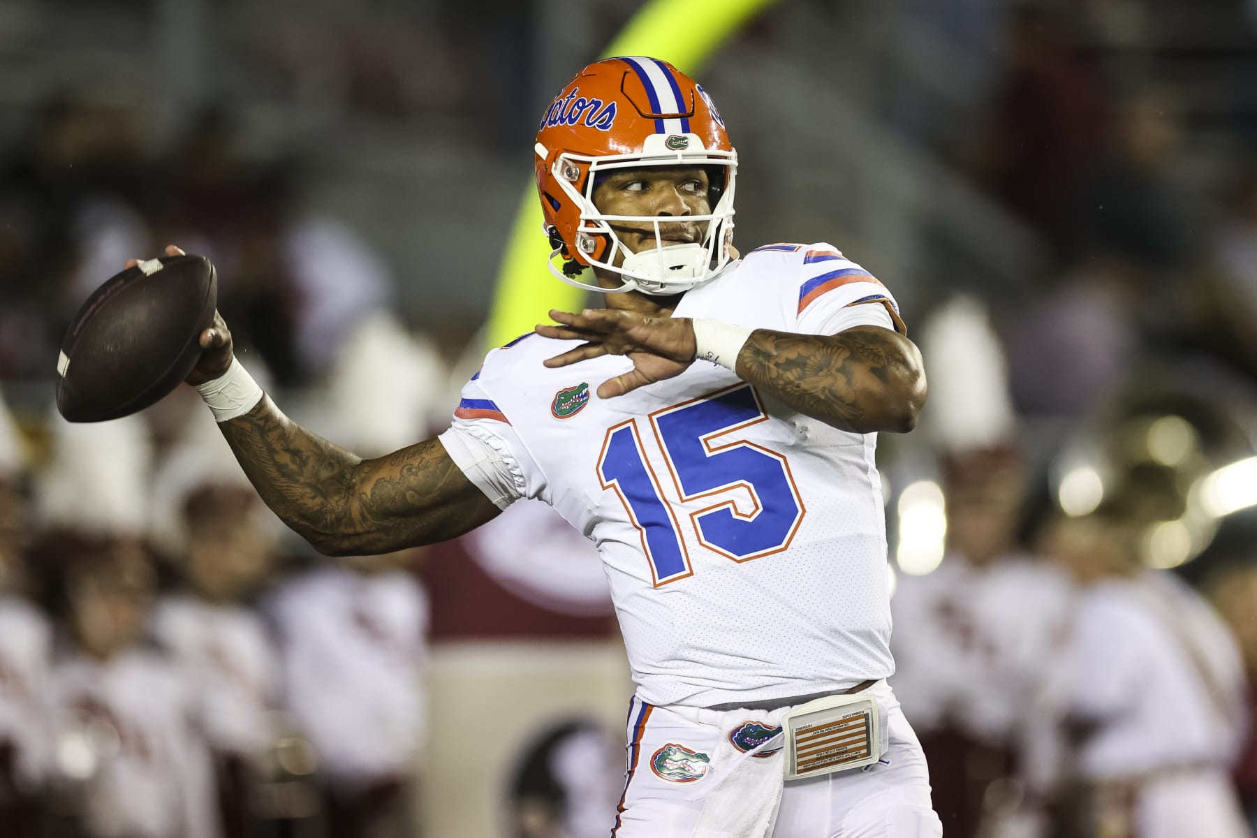 TALLAHASSEE, FLORIDA - NOVEMBER 25: Anthony Richardson #15 of the Florida Gators warms up before the start of a game against the Florida State Seminoles at Doak Campbell Stadium on November 25, 2022 in Tallahassee, Florida. (Photo by James Gilbert/Getty Images)