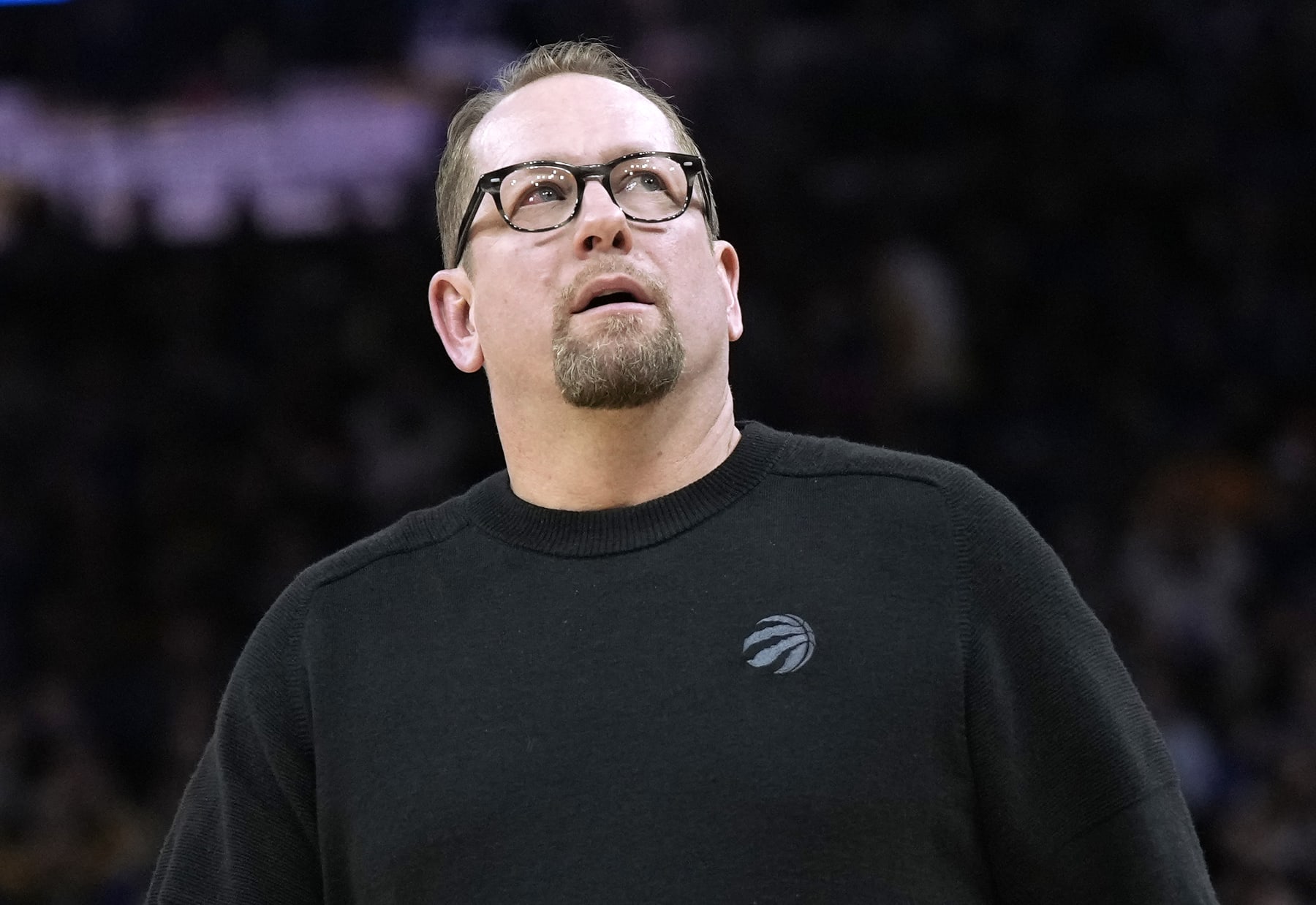 SAN FRANCISCO, CALIFORNIA - JANUARY 27: Head coach Nick Nurse of the Toronto Raptors reacts to the officiating against the Golden State Warriors during an NBA basketball game at Chase Center on January 27, 2023 in San Francisco, California. NOTE TO USER: User expressly acknowledges and agrees that, by downloading and or using this photograph, User is consenting to the terms and conditions of the Getty Images License Agreement. (Photo by Thearon W. Henderson/Getty Images) SAN FRANCISCO, CALIFORNIA - JANUARY 27: Head coach Nick Nurse of the Toronto Raptors reacts to the officiating against the Golden State Warriors during an NBA basketball game at Chase Center on January 27, 2023 in San Francisco, California. NOTE TO USER: User expressly acknowledges and agrees that, by downloading and or using this photograph, User is consenting to the terms and conditions of the Getty Images License Agreement. (Photo by Thearon W. Henderson/Getty Images)