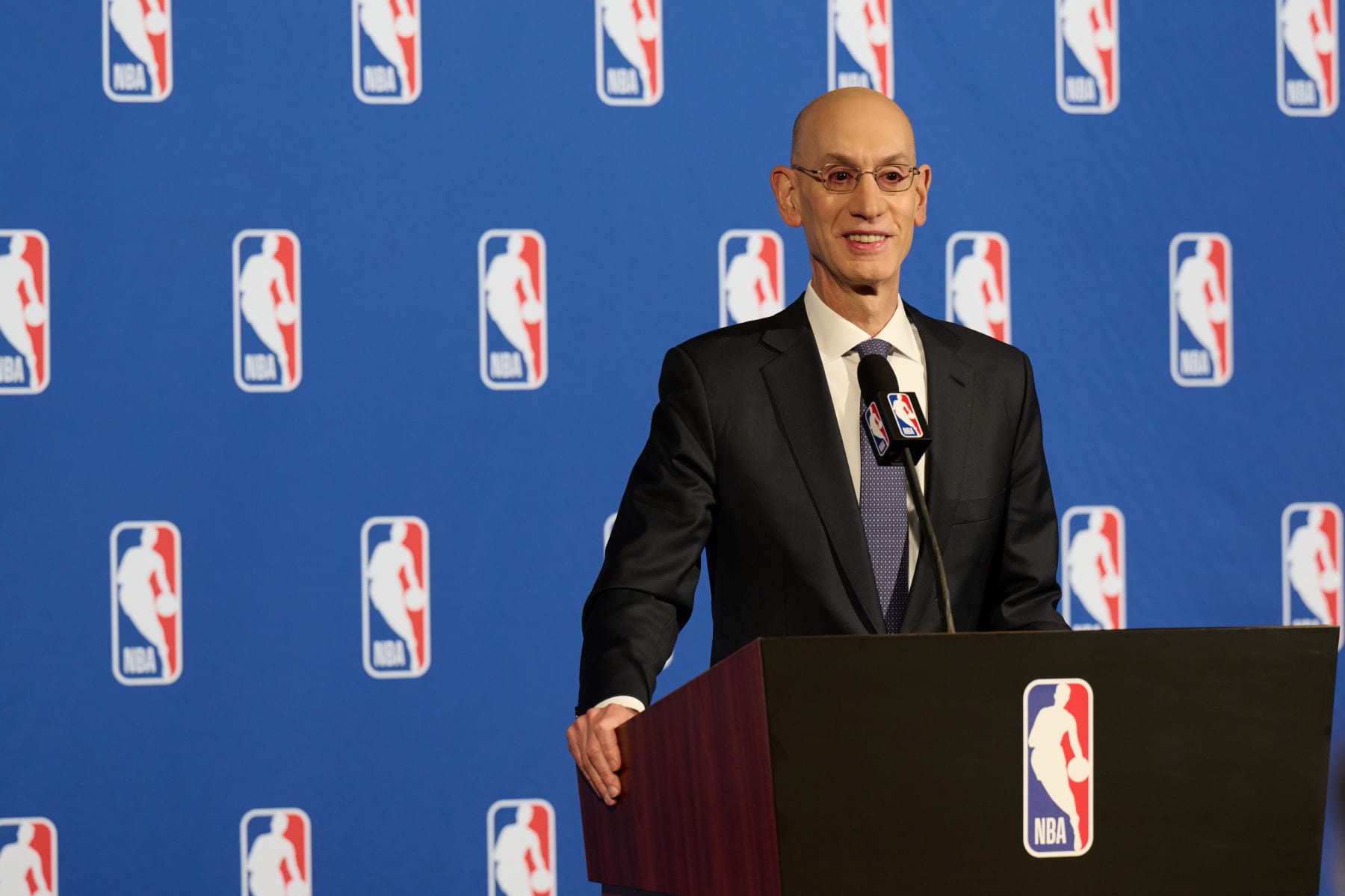 NEW YORK - MARCH 29: NBA Commissioner Adam Silver speaks to the media after the Board of Governors meetings on March 29, 2023 at the St. Regis Hotel in New York City. NOTE TO USER: User expressly acknowledges and agrees that, by downloading and/or using this photograph, user is consenting to the terms and conditions of the Getty Images License Agreement. Mandatory Copyright Notice: Copyright 2023 NBAE (Photo by Jennifer Pottheiser/NBAE via Getty Images) NEW YORK - MARCH 29: NBA Commissioner Adam Silver speaks to the media after the Board of Governors meetings on March 29, 2023 at the St. Regis Hotel in New York City. NOTE TO USER: User expressly acknowledges and agrees that, by downloading and/or using this photograph, user is consenting to the terms and conditions of the Getty Images License Agreement. Mandatory Copyright Notice: Copyright 2023 NBAE (Photo by Jennifer Pottheiser/NBAE via Getty Images)