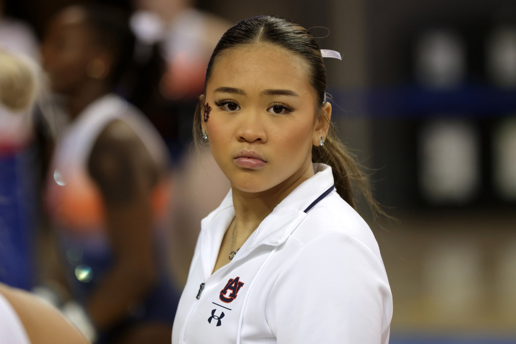 LOS ANGELES, CALIFORNIA - MARCH 30: Sunisa Lee of the Auburn Tigers looks on ahead of session one of round two of the NCAA Los Angeles Gymnastics Regional at UCLA Pauley Pavilion on March 30, 2023 in Los Angeles, California. (Photo by Katharine Lotze/Getty Images)