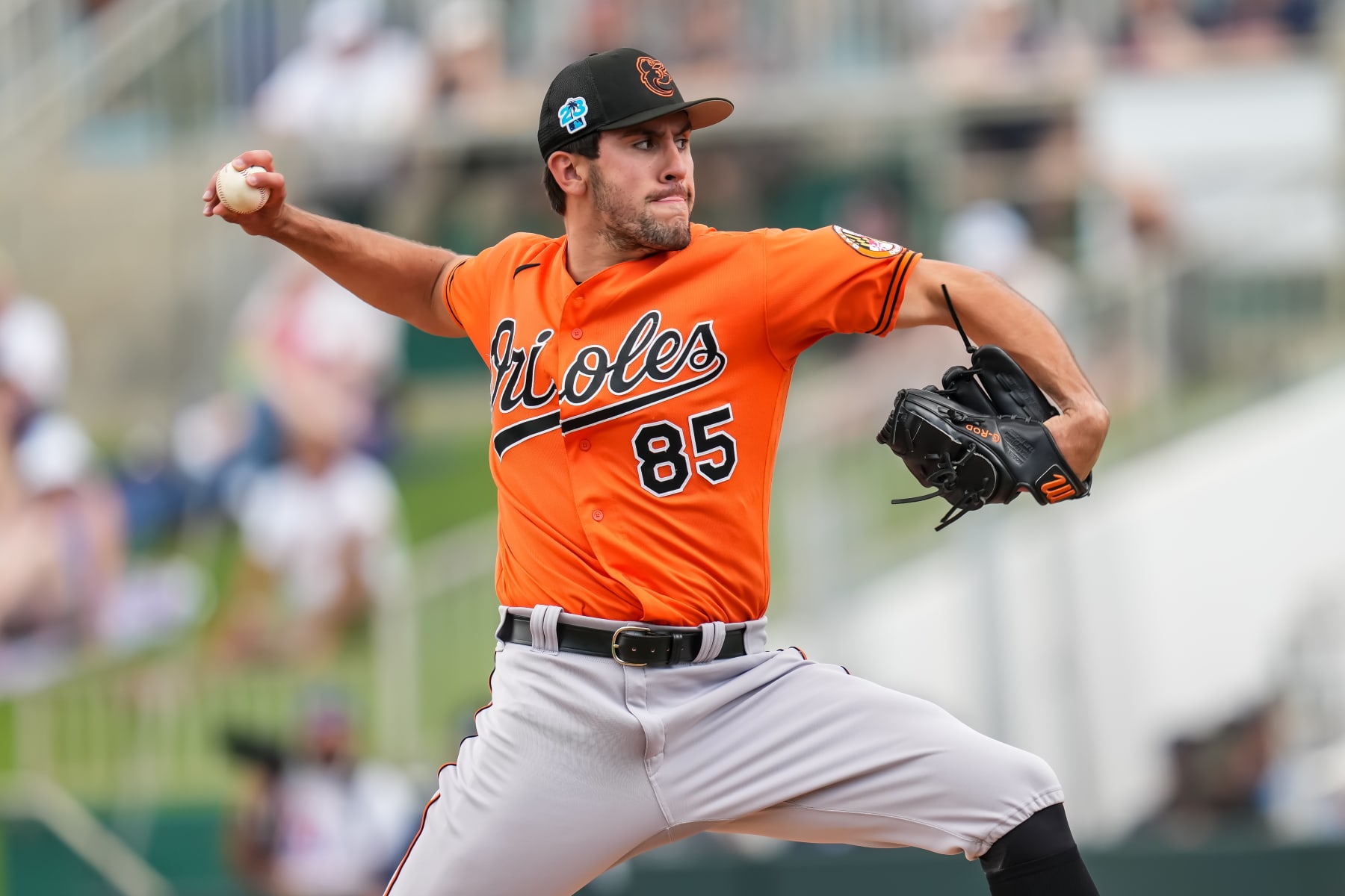 FORT MYERS, FL- MARCH 07: Grayson Rodriguez #85 of the Baltimore Orioles pitches during a spring training game against the Minnesota Twins on March 7, 2023 at the Hammond Stadium in Fort Myers, Florida. (Photo by Brace Hemmelgarn/Minnesota Twins/Getty Images)