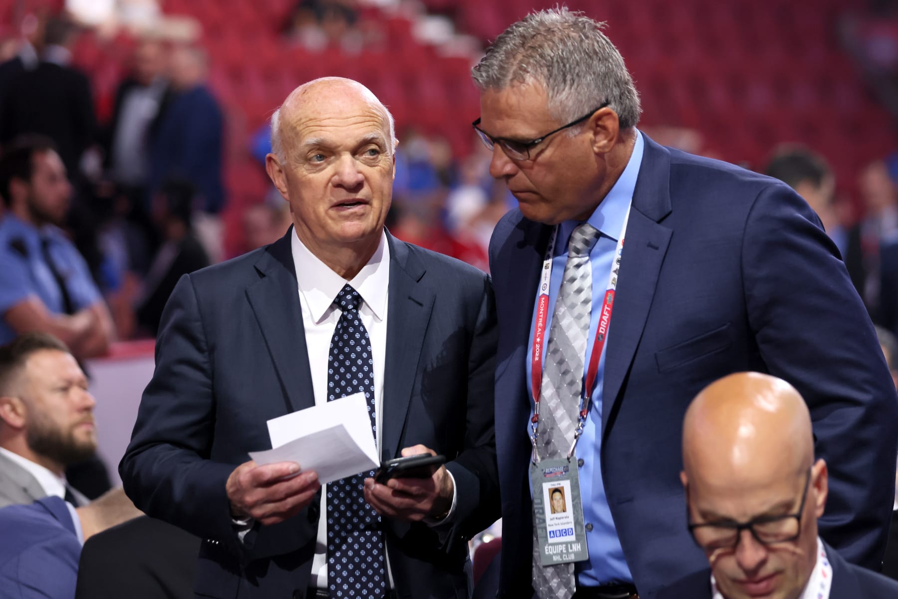 MONTREAL, QUEBEC - JULY 08: General manager Lou Lamoriello of the New York Islanders looks on during Round Three of the 2022 Upper Deck NHL Draft at Bell Centre on July 08, 2022 in Montreal, Quebec, Canada. (Photo by Bruce Bennett/Getty Images)