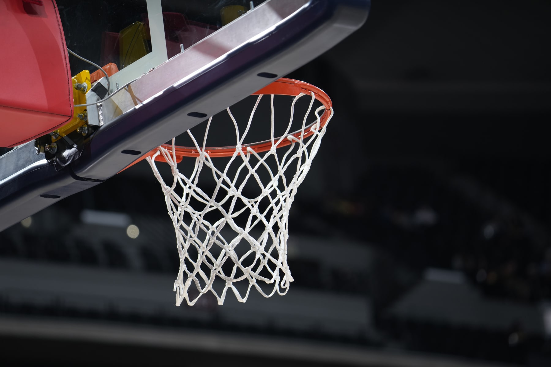 Basketball net in the first half of an NBA basketball game Tuesday, Feb. 7, 2023, in Denver. (AP Photo/David Zalubowski)
