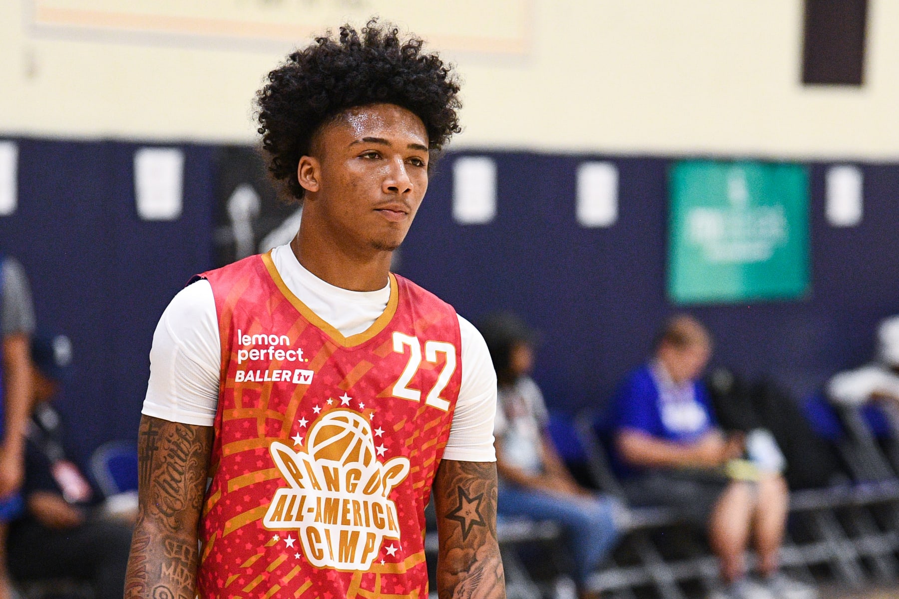 LAS VEGAS, NV - JUNE 05: Mikey Williams looks on during the Pangos All-American Camp on June 5, 2022 at the Bishop Gorman High School in Las Vegas, NV. (Photo by Brian Rothmuller/Icon Sportswire via Getty Images)