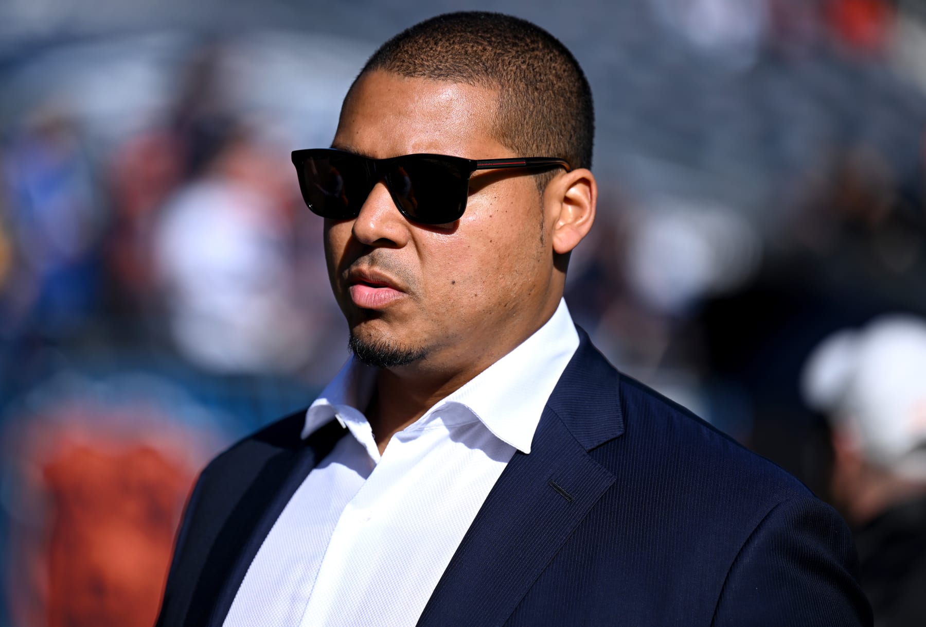 CHICAGO, ILLINOIS - NOVEMBER 06: General Manager Ryan Poles of the Chicago Bears on the field prior to the game against the Miami Dolphins at Soldier Field on November 06, 2022 in Chicago, Illinois. (Photo by Quinn Harris/Getty Images) CHICAGO, ILLINOIS - NOVEMBER 06: General Manager Ryan Poles of the Chicago Bears on the field prior to the game against the Miami Dolphins at Soldier Field on November 06, 2022 in Chicago, Illinois. (Photo by Quinn Harris/Getty Images)