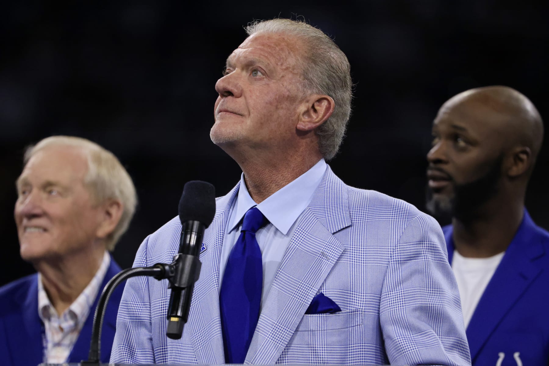 INDIANAPOLIS, INDIANA - OCTOBER 30: Indianapolis Colts owner Jim Irsay looks on during halftime of a game against the Washington Commanders at Lucas Oil Stadium on October 30, 2022 in Indianapolis, Indiana. (Photo by Justin Casterline/Getty Images) INDIANAPOLIS, INDIANA - OCTOBER 30: Indianapolis Colts owner Jim Irsay looks on during halftime of a game against the Washington Commanders at Lucas Oil Stadium on October 30, 2022 in Indianapolis, Indiana. (Photo by Justin Casterline/Getty Images)