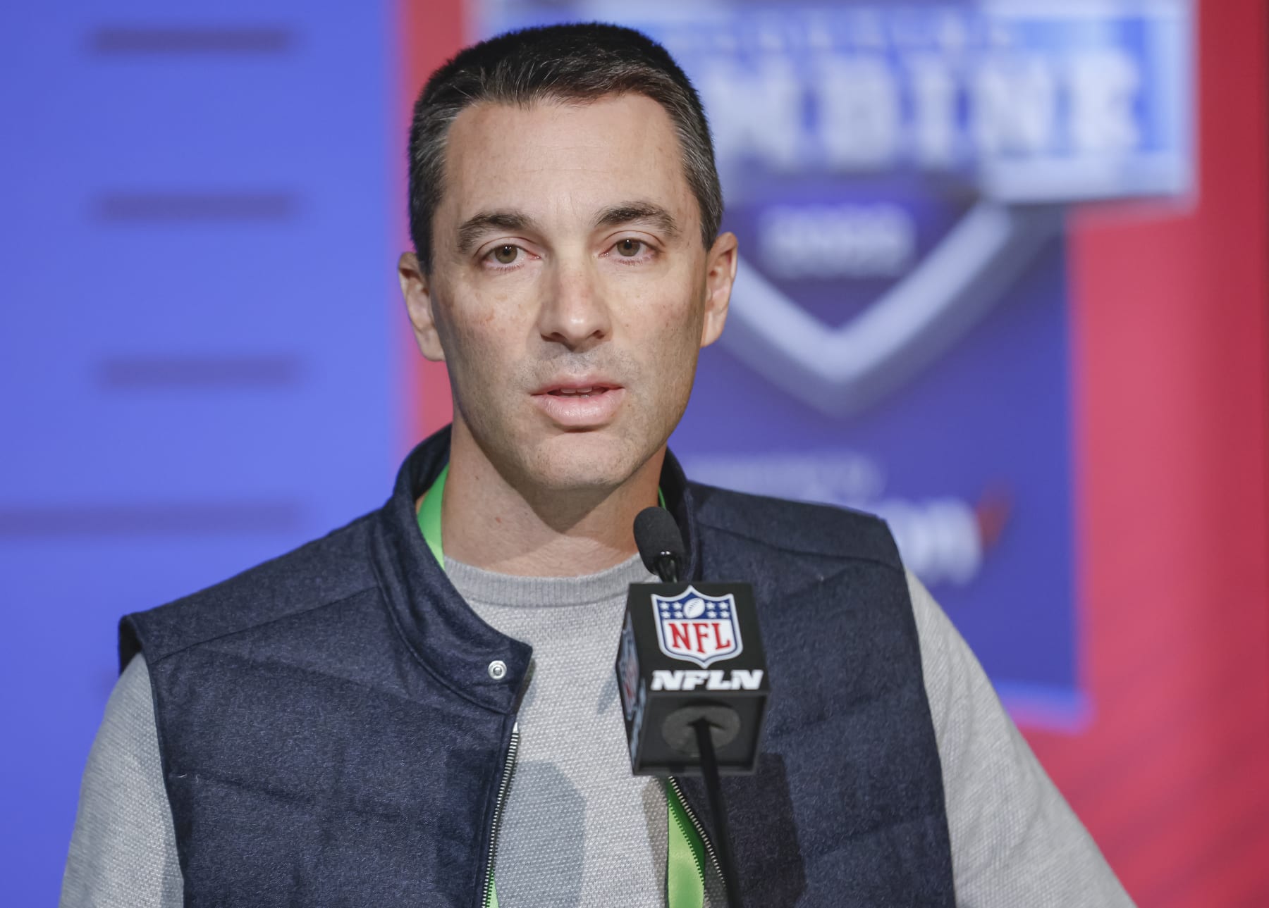 INDIANAPOLIS, IN - MAR 01: Tom Telesco, general manager of the Los Angeles Chargers speaks to reporters during the NFL Draft Combine at the Indiana Convention Center on March 1, 2022 in Indianapolis, Indiana. (Photo by Michael Hickey/Getty Images) INDIANAPOLIS, IN - MAR 01: Tom Telesco, general manager of the Los Angeles Chargers speaks to reporters during the NFL Draft Combine at the Indiana Convention Center on March 1, 2022 in Indianapolis, Indiana. (Photo by Michael Hickey/Getty Images)