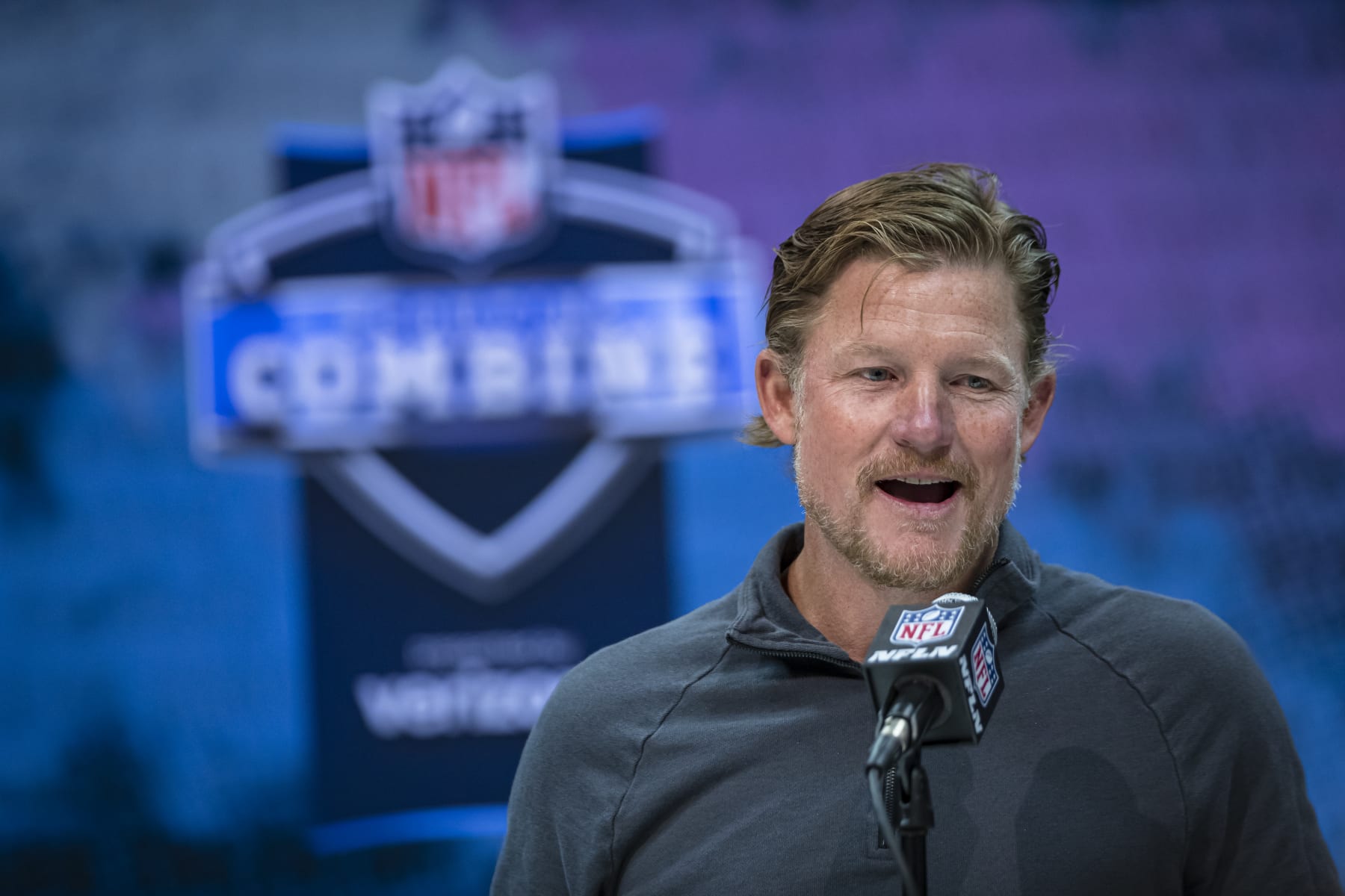 INDIANAPOLIS, IN - FEBRUARY 25: General manager Les Snead of the Los Angeles Rams speaks to the media at the Indiana Convention Center on February 25, 2020 in Indianapolis, Indiana. (Photo by Michael Hickey/Getty Images) *** Local Capture *** Les Snead INDIANAPOLIS, IN - FEBRUARY 25: General manager Les Snead of the Los Angeles Rams speaks to the media at the Indiana Convention Center on February 25, 2020 in Indianapolis, Indiana. (Photo by Michael Hickey/Getty Images) *** Local Capture *** Les Snead