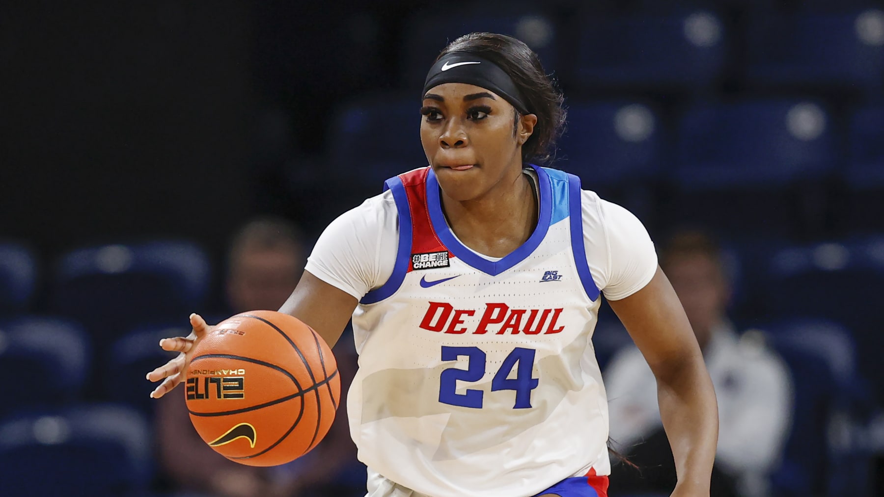 DePaul forward Aneesah Morrow (24) brings the ball up court during the first half of an NCAA basketball game against the Marquette Golden Eagles on Wednesday, Jan. 4, 2023, in Chicago. (AP Photo/Kamil Krzaczynski)