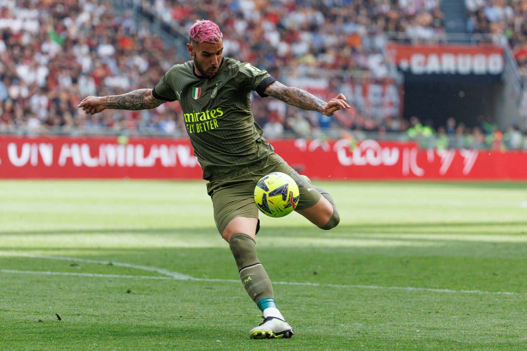MILAN, ITALY - MAY 06: Theo Hernandez of AC Milan in action during the Serie A match between AC MIlan and SS Lazio at Stadio Giuseppe Meazza on May 06, 2023 in Milan, Italy. (Photo by Emmanuele Ciancaglini/Ciancaphoto Studio/Getty Images)