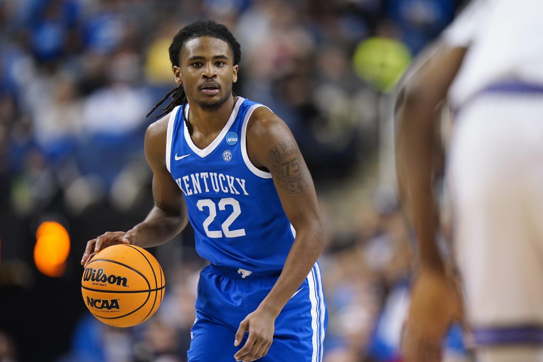 Jalen Hood-Schifino meets with the media at the NBA Draft Combine