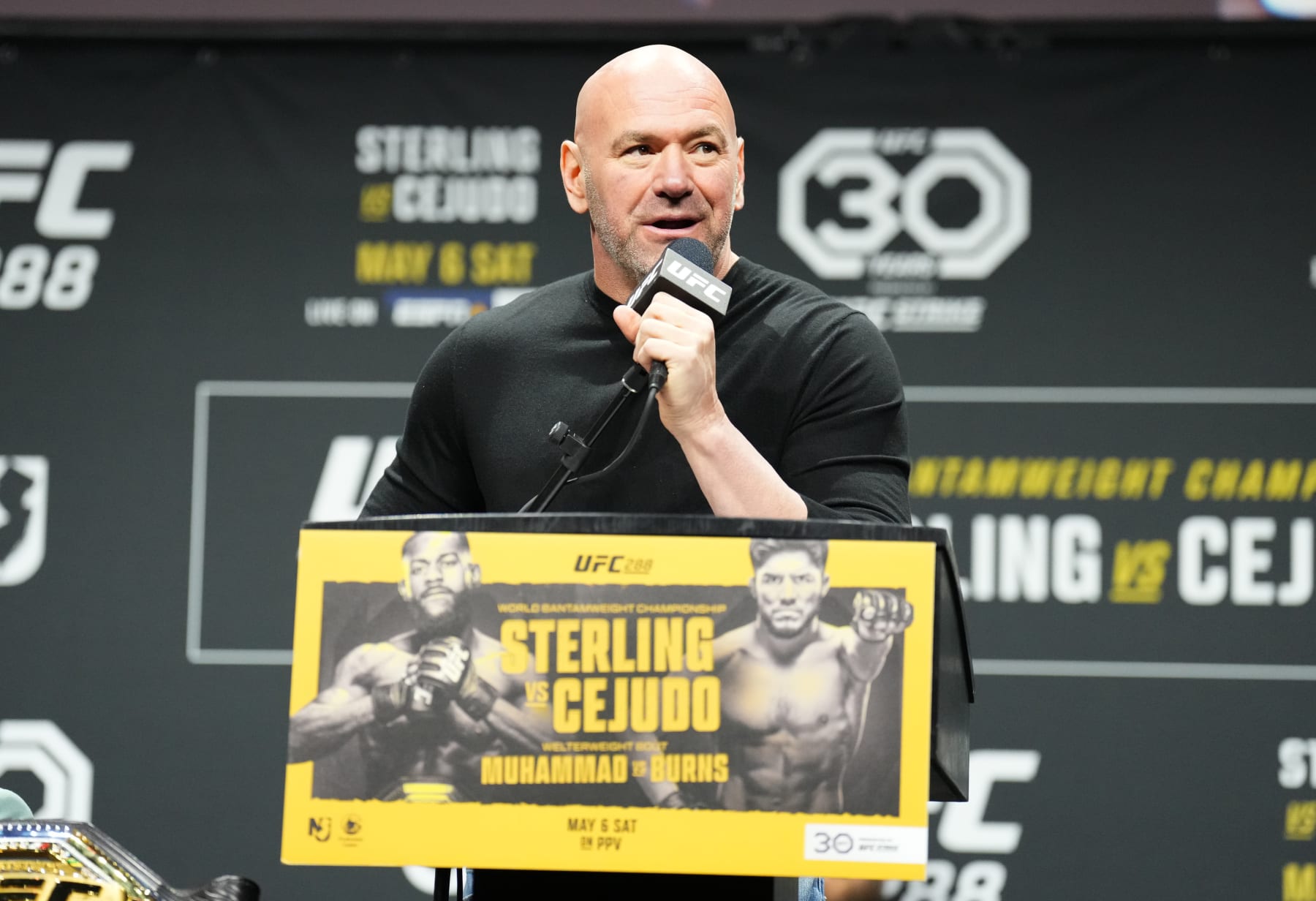 NEWARK, NEW JERSEY - MAY 04: UFC president Dana White hosts the UFC 288 press conference at Prudential Center on May 04, 2023 in Newark, New Jersey. (Photo by Chris Unger/Zuffa LLC via Getty Images)