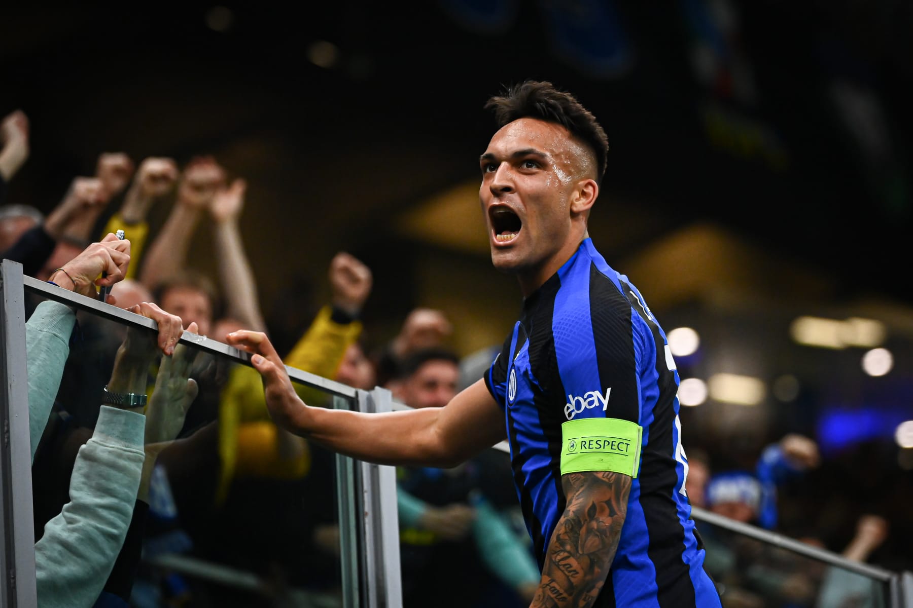 MILAN, ITALY - MAY 16: Lautaro Martinez of FC Internazionale celebrates after scoring a goal during the UEFA Champions League semi final leg 2 football match between FC Internazionale and AC Milan at San Siro stadium in Milan, Italy on May 16, 2023. (Photo by Piero Cruciatti/Anadolu Agency via Getty Images)