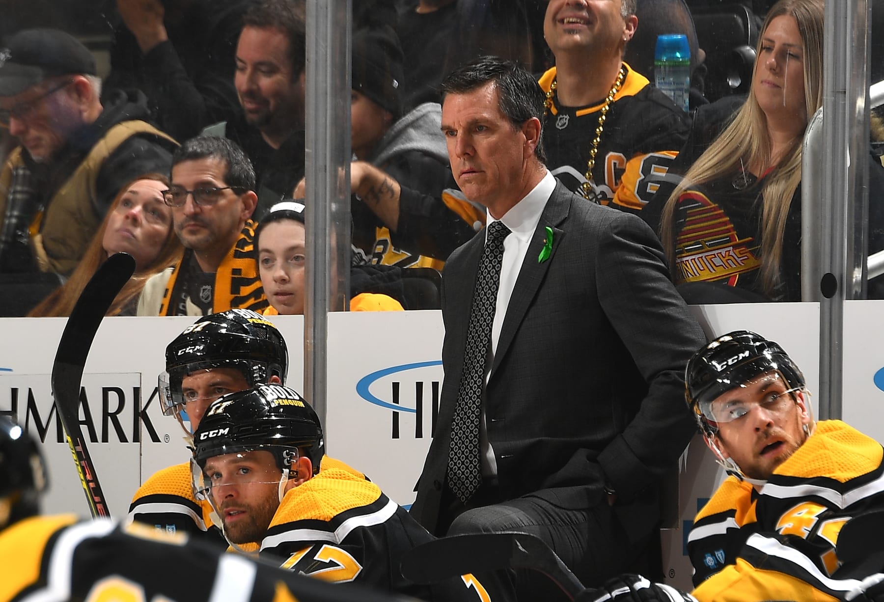PITTSBURGH, PA - JANUARY 10:  Head coach Mike Sullivan of the Pittsburgh Penguins looks on against the Vancouver Canucks at PPG PAINTS Arena on January 10, 2023 in Pittsburgh, Pennsylvania. (Photo by Joe Sargent/NHLI via Getty Images)