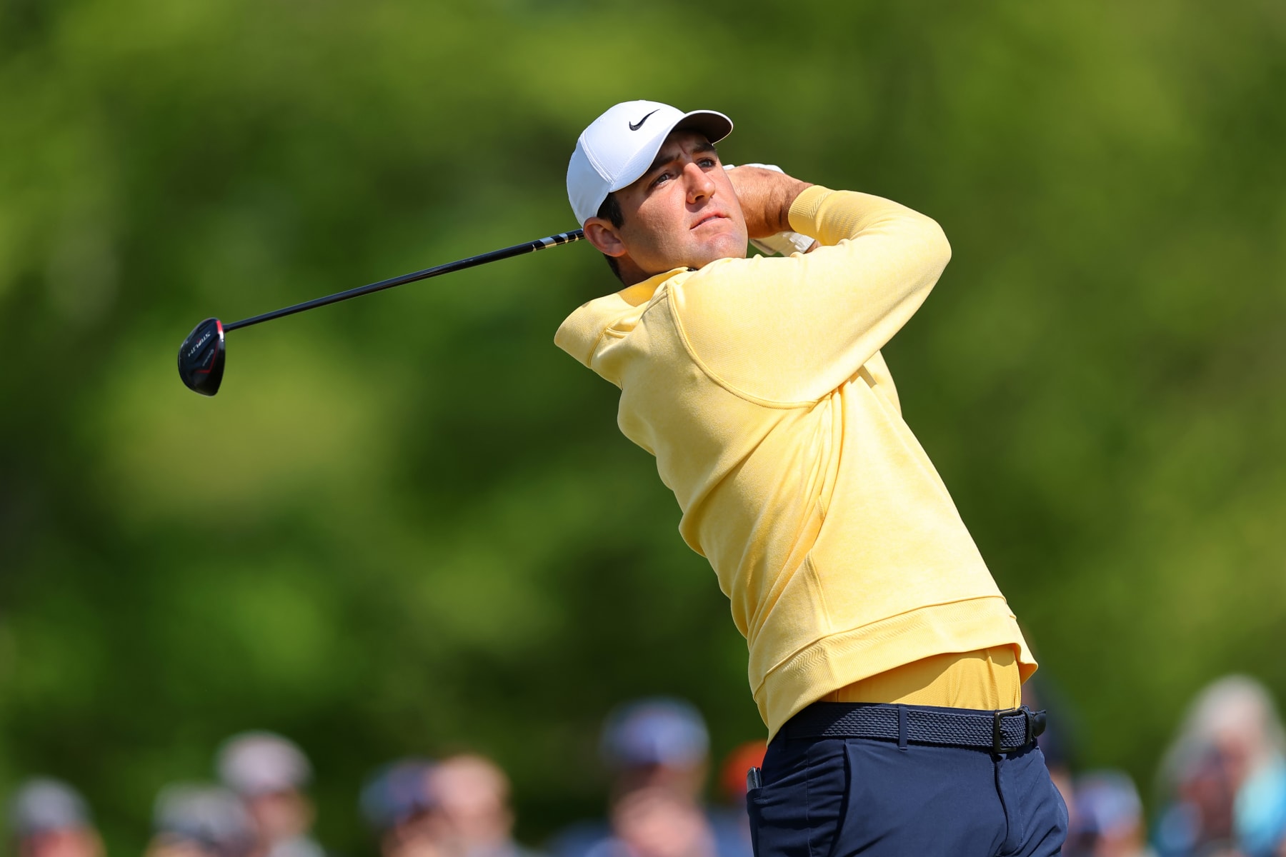 ROCHESTER, NEW YORK - MAY 18: Scottie Scheffler of the United States plays his shot from the 12th tee during the first round of the 2023 PGA Championship at Oak Hill Country Club on May 18, 2023 in Rochester, New York. (Photo by Michael Reaves/Getty Images) ROCHESTER, NEW YORK - MAY 18: Scottie Scheffler of the United States plays his shot from the 12th tee during the first round of the 2023 PGA Championship at Oak Hill Country Club on May 18, 2023 in Rochester, New York. (Photo by Michael Reaves/Getty Images)