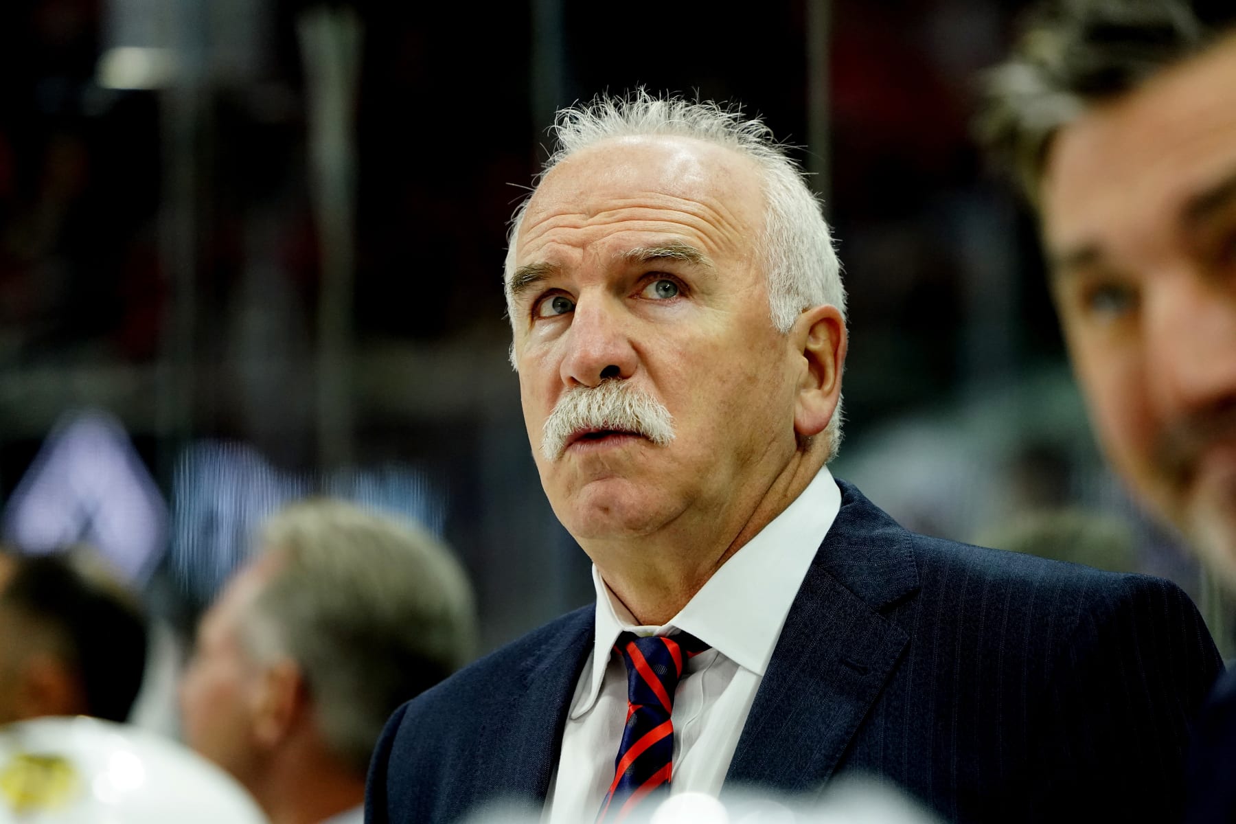 RALEIGH, NC - DECEMBER 21: Head coach Joel Quenneville of the Florida Panthers coaches from the bench area during an NHL game against the Carolina Hurricanes on December 21, 2019 at PNC Arena in Raleigh, North Carolina. (Photo by Gregg Forwerck/NHLI via Getty Images)