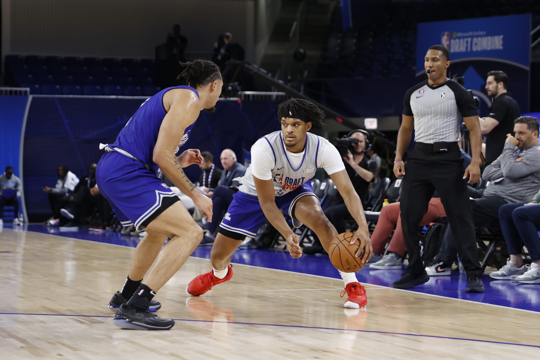 Jalen Hood-Schifino meets with the media at the NBA Draft Combine