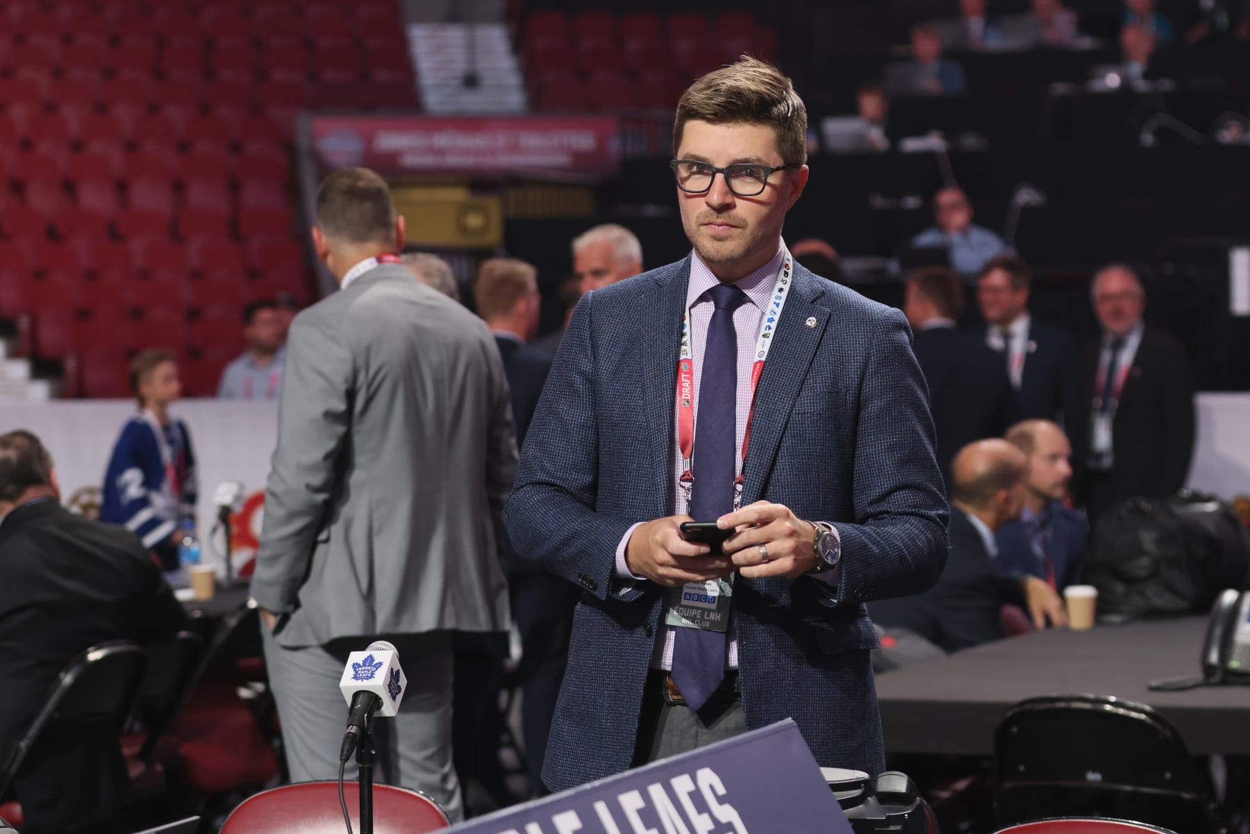 MONTREAL, QUEBEC - JULY 08: Toronto Maple Leafs General manager Kyle Dubas attends the 2022 NHL Draft at the Bell Centre on July 08, 2022 in Montreal, Quebec. (Photo by Bruce Bennett/Getty Images)