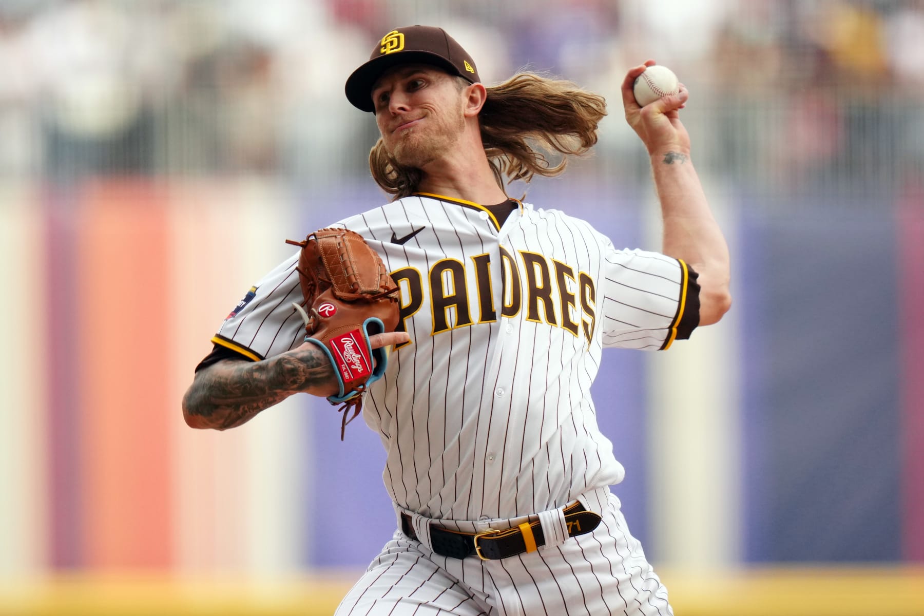 MEXICO CITY, MEXICO - APRIL 30: Josh Hader #71 of the San Diego Padres pitches in the ninth inning during the game between the San Francisco Giants and the San Diego Padres at Alfredo Harp Helú Stadium on Sunday, April 30, 2023 in Mexico City, Mexico. (Photo by Daniel Shirey/MLB Photos via Getty Images)