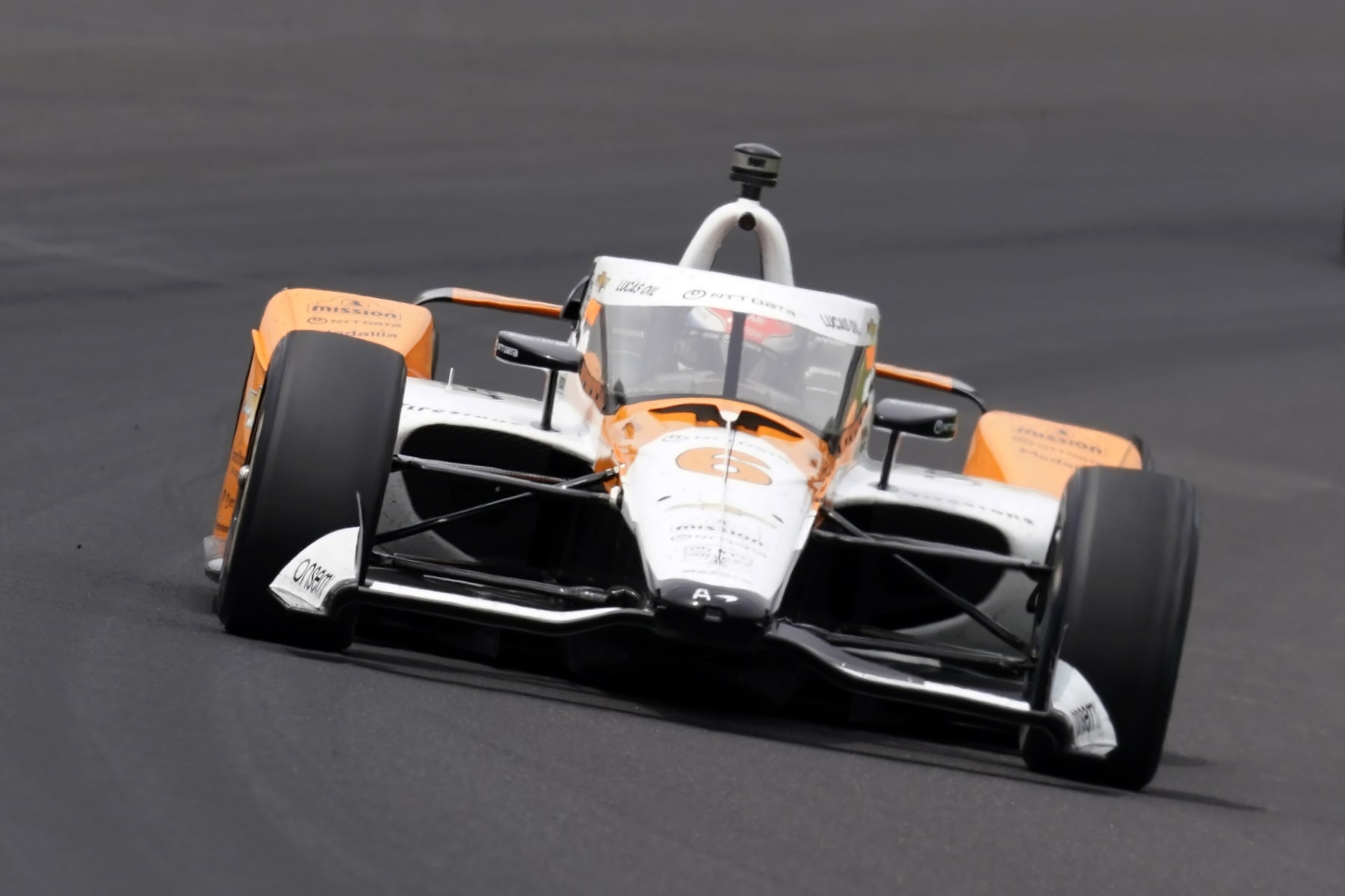 Felix Rosenqvist, of Sweden, drives through the first turn during the Indianapolis 500 auto race at Indianapolis Motor Speedway, Sunday, May 28, 2023, in Indianapolis. (AP Photo/Darron Cummings)