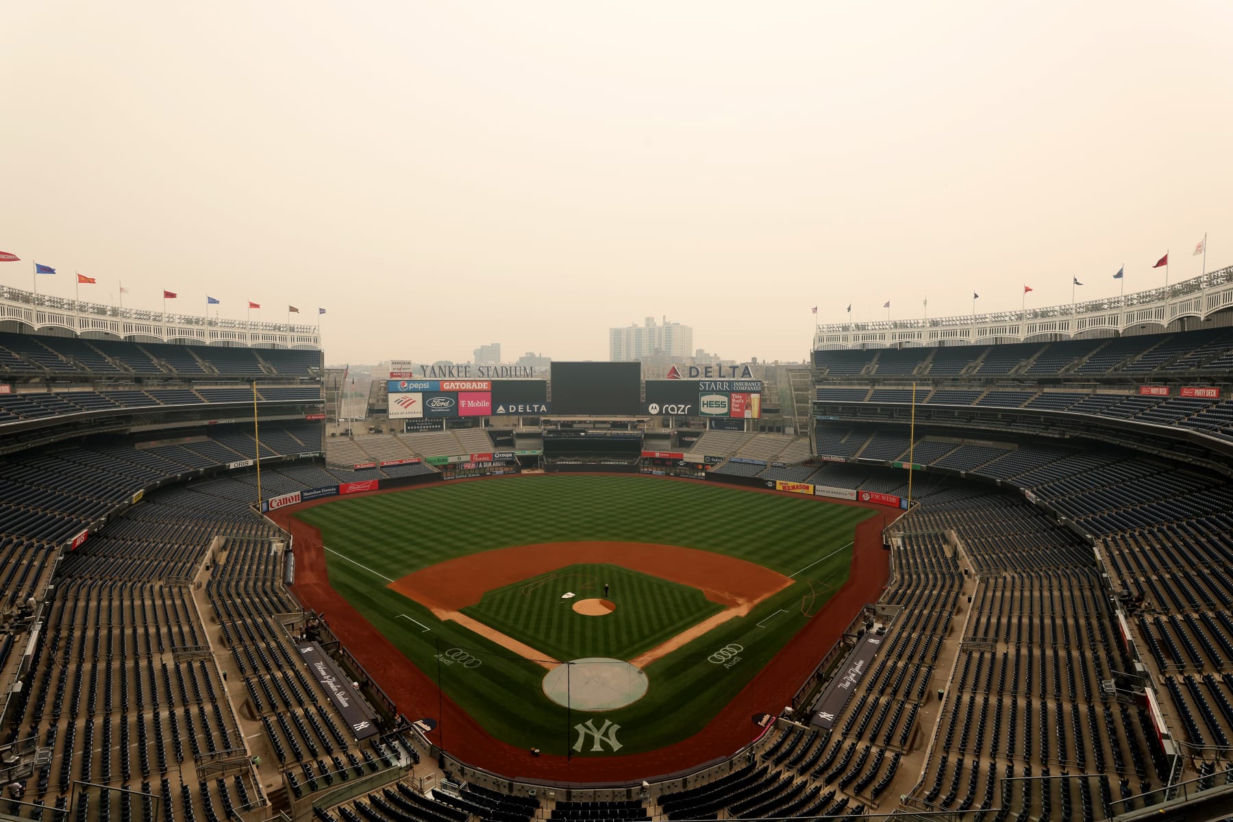 Smoke From Canadian Wildfires Visible Over Yankee Stadium 