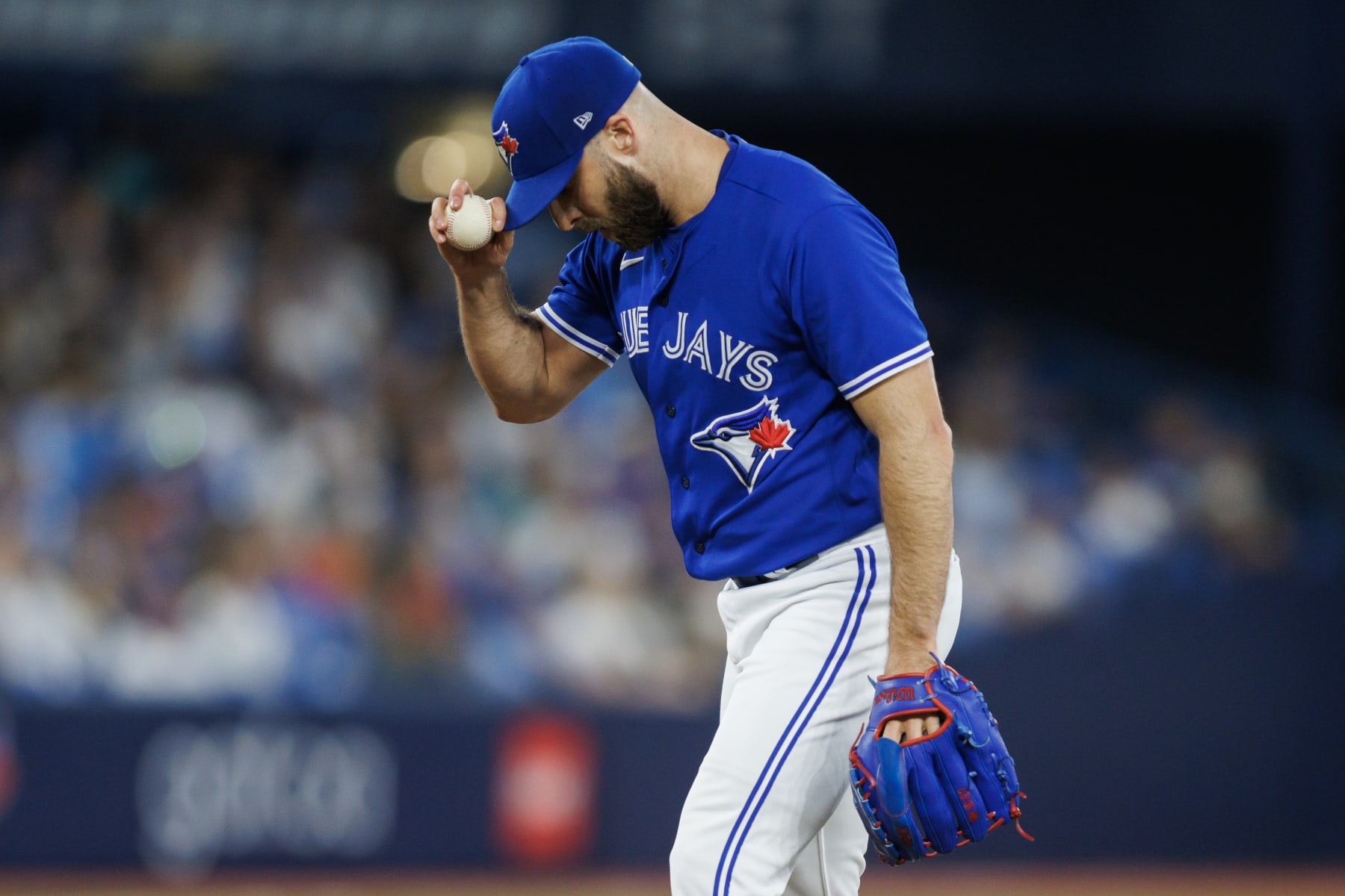 TORONTO, CANADA - MAY 31: Anthony Bass #52 of the Toronto Blue Jays pitches in the ninth inning of their MLB game against the Milwaukee Brewers at Rogers Centre on May 31, 2023 in Toronto, Canada. (Photo by Cole Burston/Getty Images)