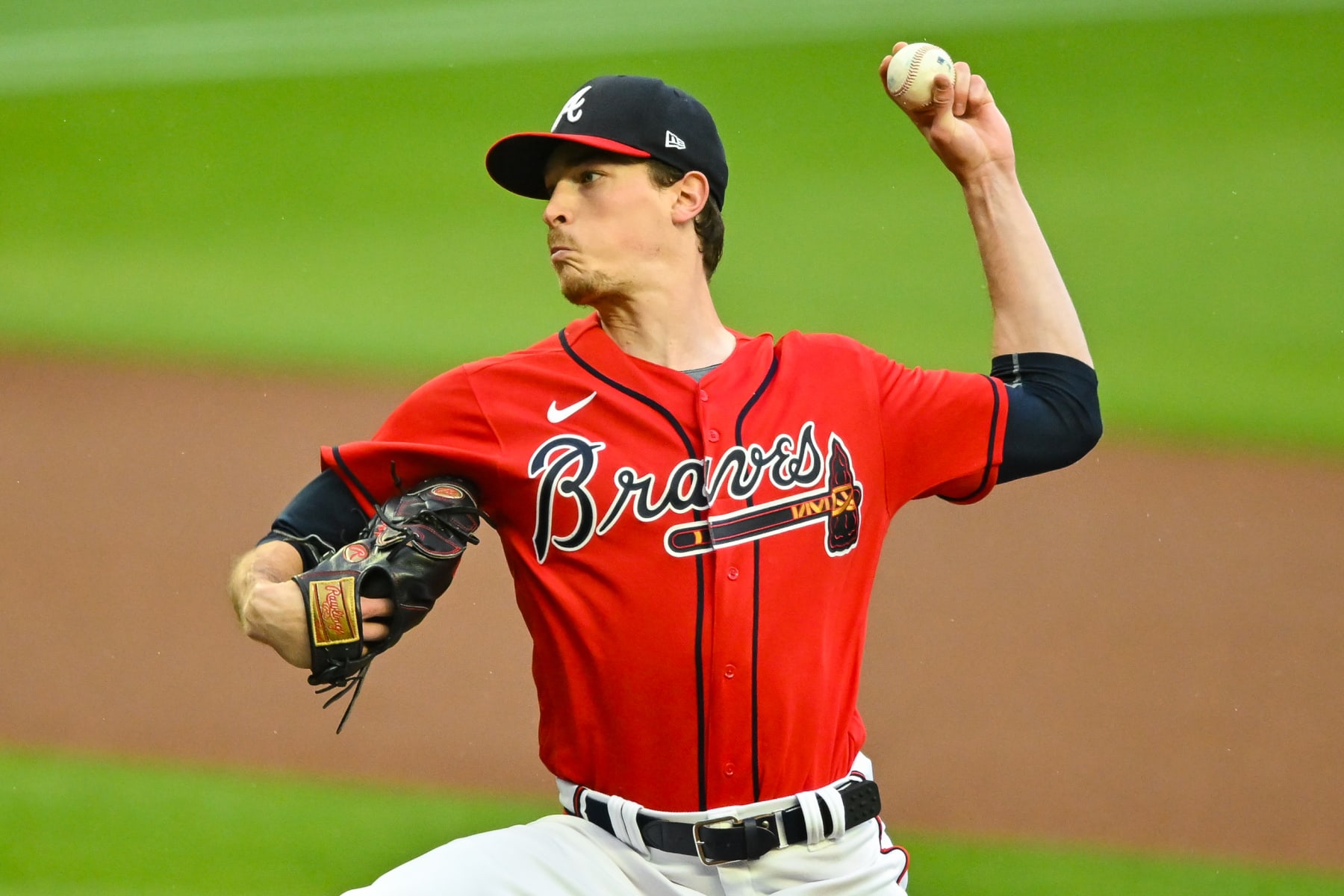 Max Fried Atlanta Braves Autographed 11 x 14 2021 World Series Champions Pitching Spotlight Photograph