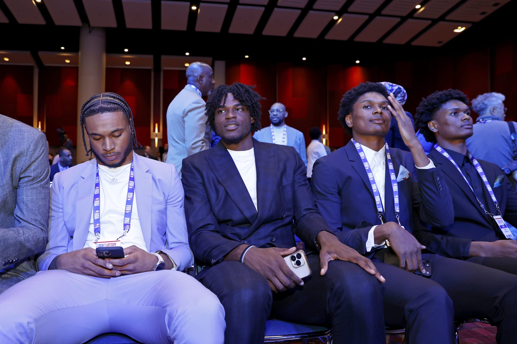 CHICAGO,IL - MAY 16: Cam Whitmore, Jarace Walker, Ausar Thompson and Amen Thompson attend the 2023 NBA Draft Lottery at McCormick Place on May 16, 2023 in Chicago, Illinois. NOTE TO USER: User expressly acknowledges and agrees that, by downloading and or using this photograph, user is consenting to the terms and conditions of the Getty Images License Agreement. Mandatory Copyright Notice: Copyright 2023 NBAE (Photo by Kamil Krzaczynski/NBAE via Getty Images) CHICAGO,IL - MAY 16: Cam Whitmore, Jarace Walker, Ausar Thompson and Amen Thompson attend the 2023 NBA Draft Lottery at McCormick Place on May 16, 2023 in Chicago, Illinois. NOTE TO USER: User expressly acknowledges and agrees that, by downloading and or using this photograph, user is consenting to the terms and conditions of the Getty Images License Agreement. Mandatory Copyright Notice: Copyright 2023 NBAE (Photo by Kamil Krzaczynski/NBAE via Getty Images)
