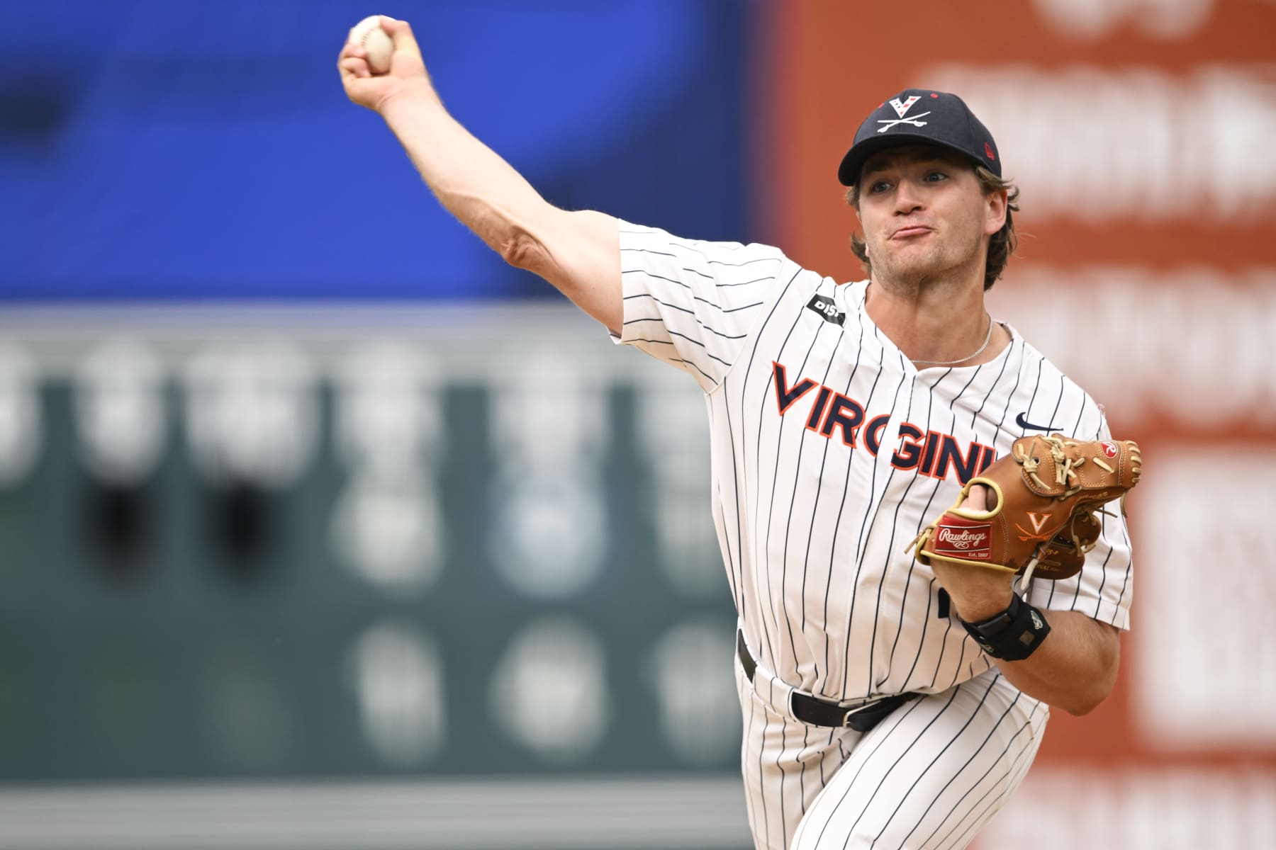 DURHAM, NORTH CAROLINA - MAY 25: Jack O'Connor #14 of the Virginia Cavaliers throws a pitch against the North Carolina Tar Heels in the sixth inning during the ACC Baseball Championship at Durham Bulls Athletic Park on May 25, 2023 in Durham, North Carolina. (Photo by Eakin Howard/Getty Images)