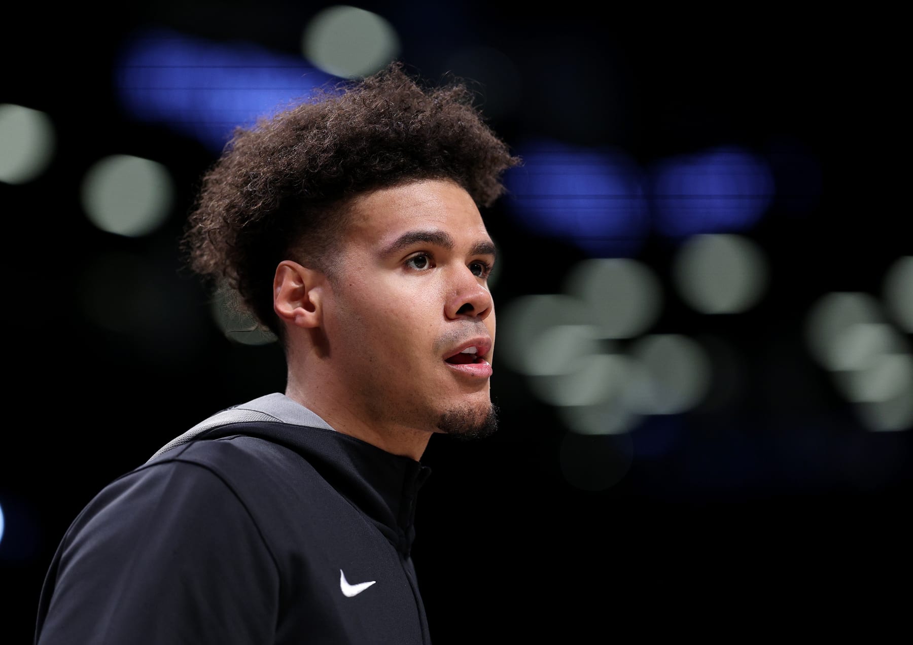 NEW YORK, NEW YORK - APRIL 07:  Cameron Johnson #2 of the Brooklyn Nets practices before the game against the Orlando Magic at Barclays Center on April 07, 2023 in the Brooklyn borough of New York City. NOTE TO USER: User expressly acknowledges and agrees that, by downloading and or using this photograph, User is consenting to the terms and conditions of the Getty Images License Agreement. (Photo by Elsa/Getty Images)