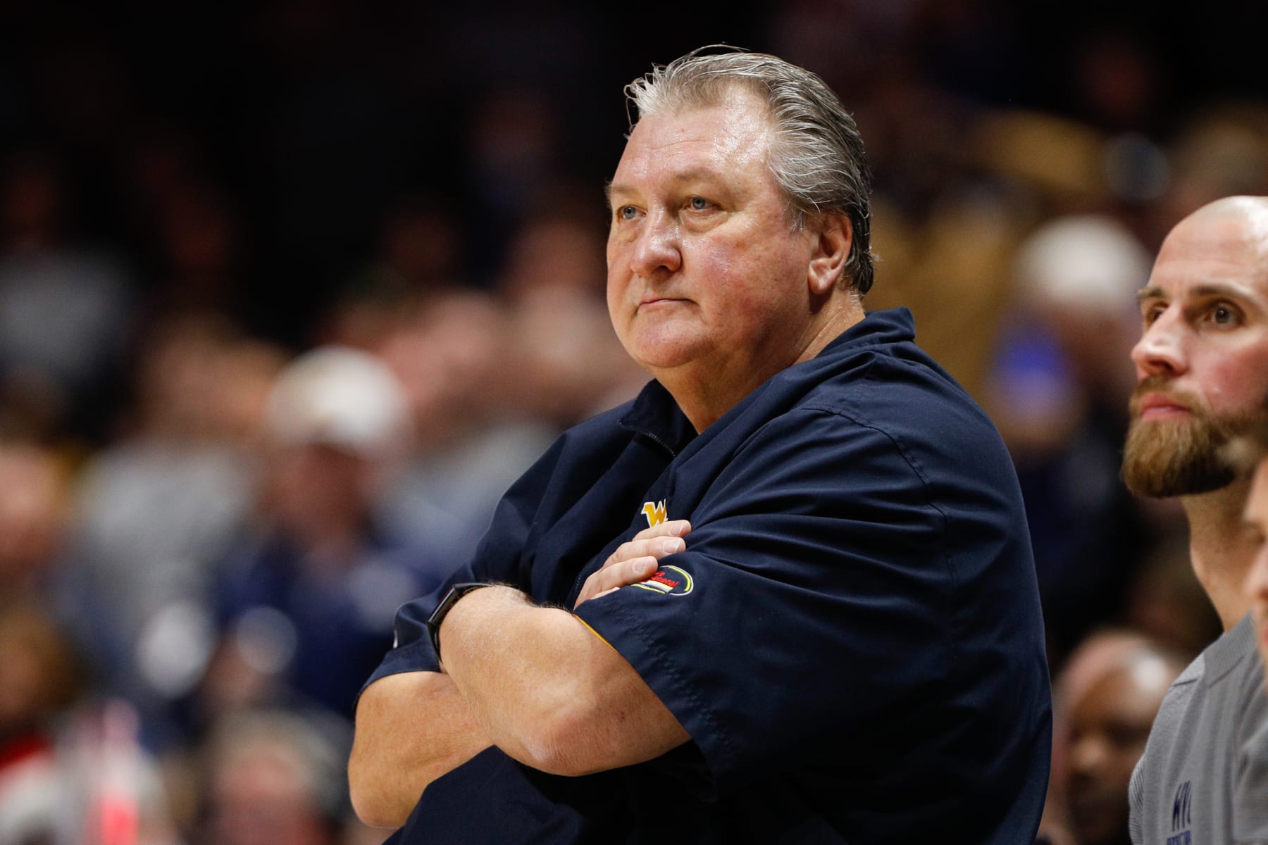 CINCINNATI, OH - DECEMBER 03: West Virginia Mountaineers head coach Bob Huggins watches a play during the game against the West Virginia Mountaineers and the Xavier Musketeers on December 3, 2022, at the Cintas Center in Cincinnati, OH. (Photo by Ian Johnson/Icon Sportswire via Getty Images)