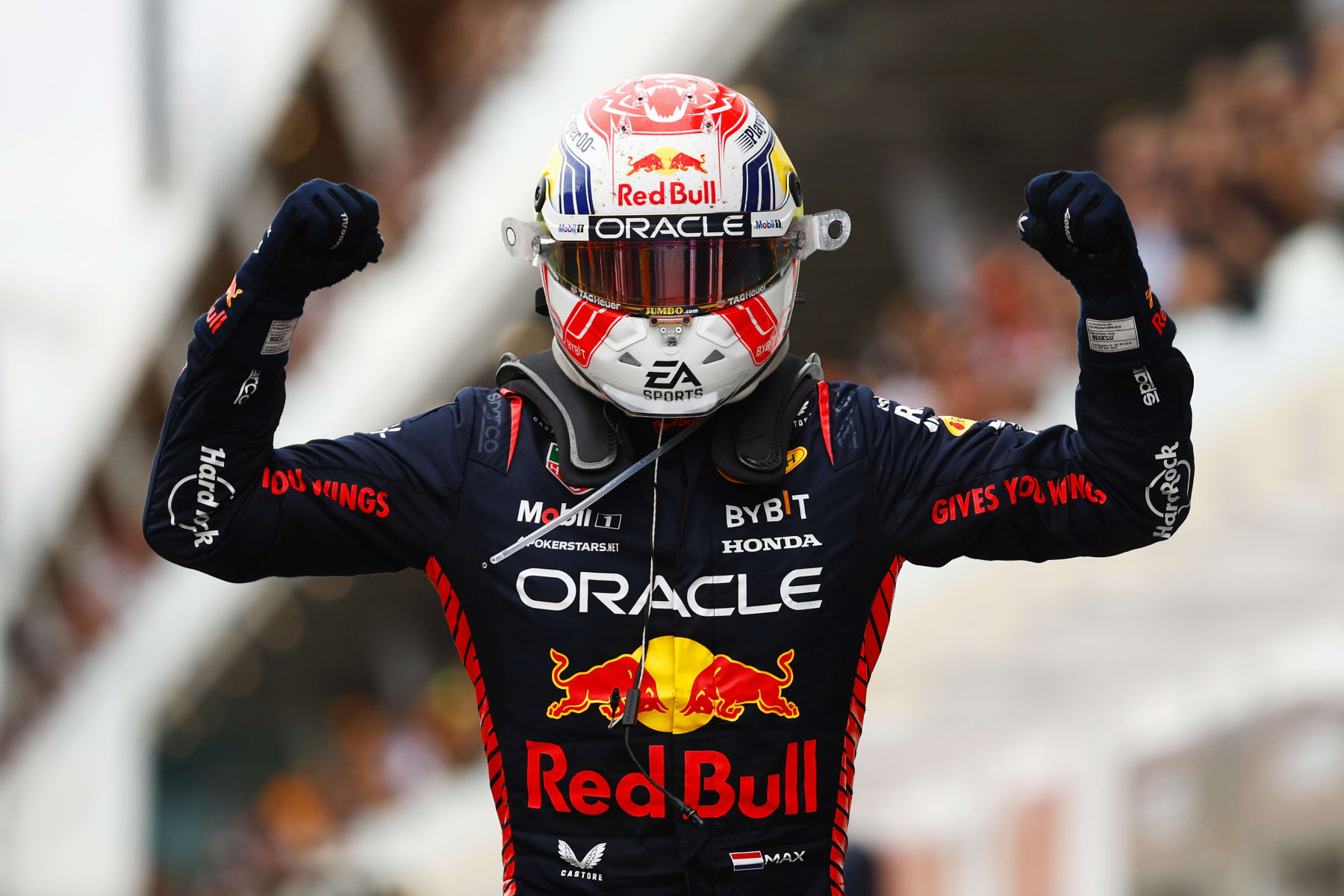MONTREAL, QUEBEC - JUNE 18: Race winner Max Verstappen of the Netherlands and Oracle Red Bull Racing celebrates in parc ferme during the F1 Grand Prix of Canada at Circuit Gilles Villeneuve on June 18, 2023 in Montreal, Quebec. (Photo by Jared C. Tilton/Getty Images)