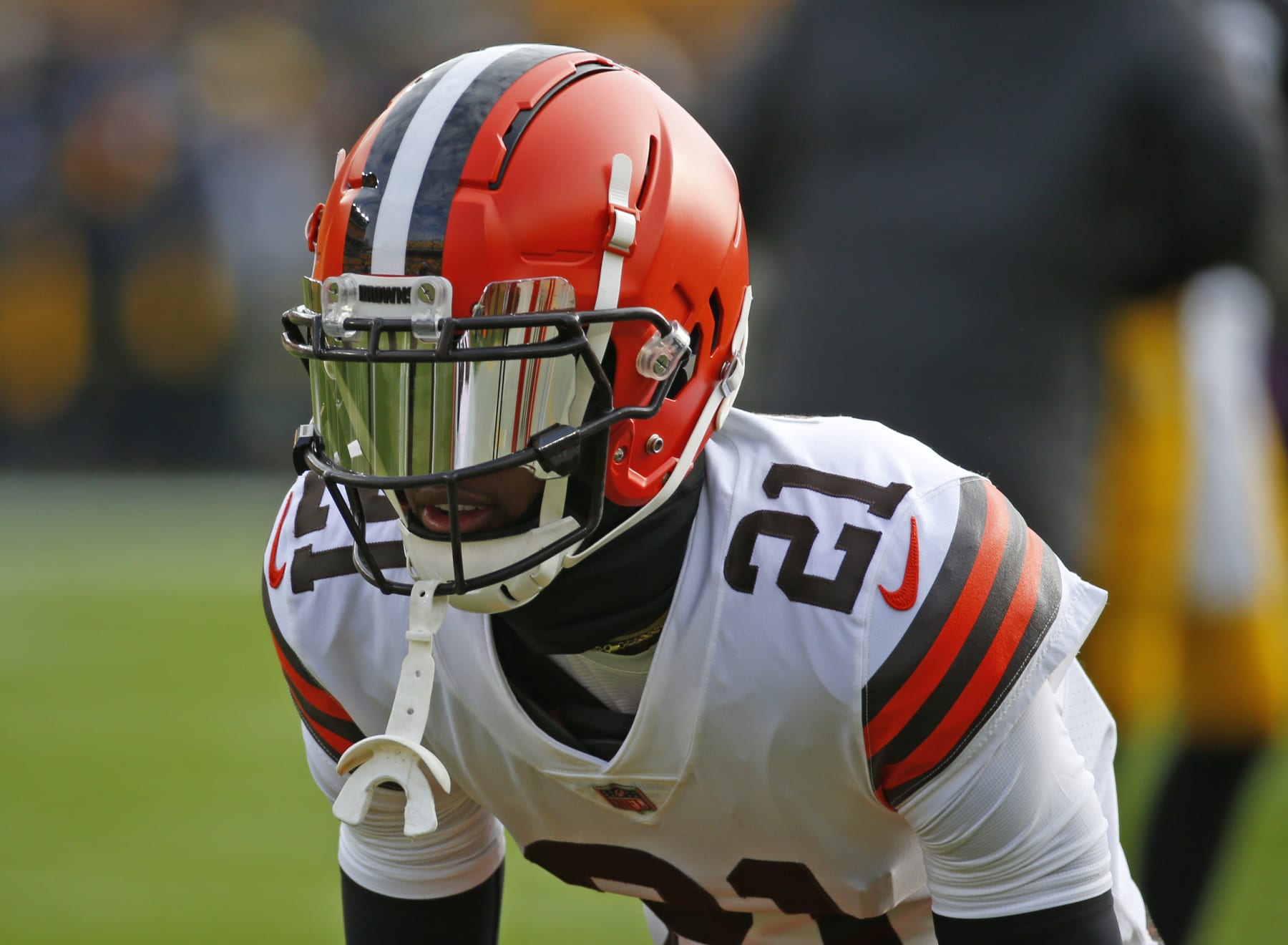 Denzel Ward Cleveland Browns Game-Used #21 White Jersey vs. Kansas City  Chiefs on September 12