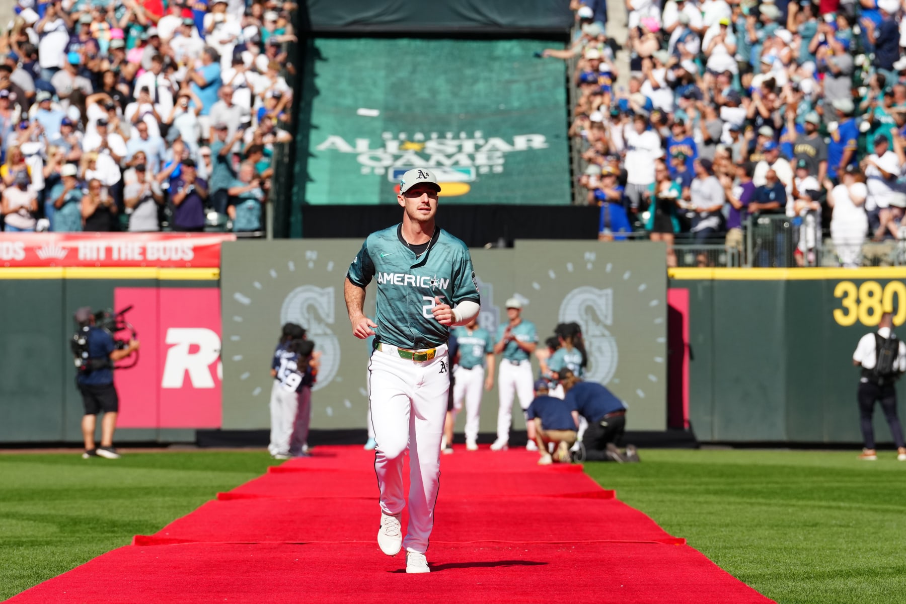 SEATTLE, WA - JULY 11:  Brent Rooker #25 of the Oakland Athletics takes the field during player introductions before the 93rd MLB All-Star Game presented by Mastercard at T-Mobile Park on Tuesday, July 11, 2023 in Seattle, Washington. (Photo by Mary DeCicco/MLB Photos via Getty Images)