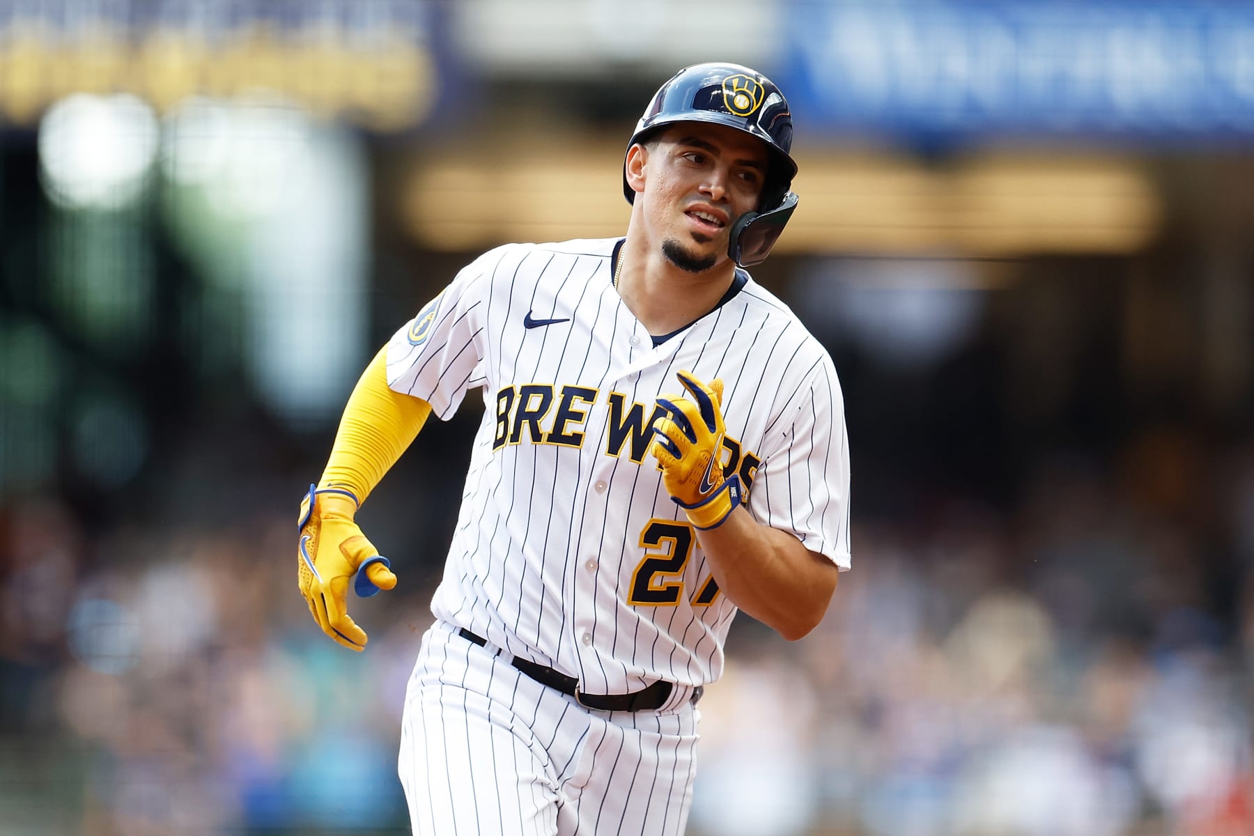 San Diego Padres' C.J. Abrams watches his fly out while batting during the  fourth inning of a baseball game against the Arizona Diamondbacks, Monday,  June 20, 2022, in San Diego. (AP Photo/Gregory