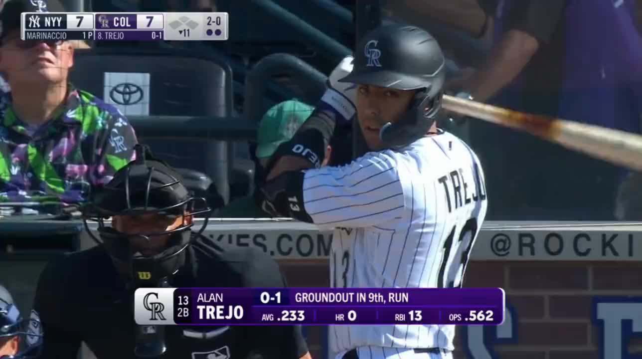 Denver, USA. 15th July, 2023. July 15 2023: New York second baseman Gleyber  Torres (11) gets a hit during the game with New York Yankees and Colorado  Rockies held at Coors Field