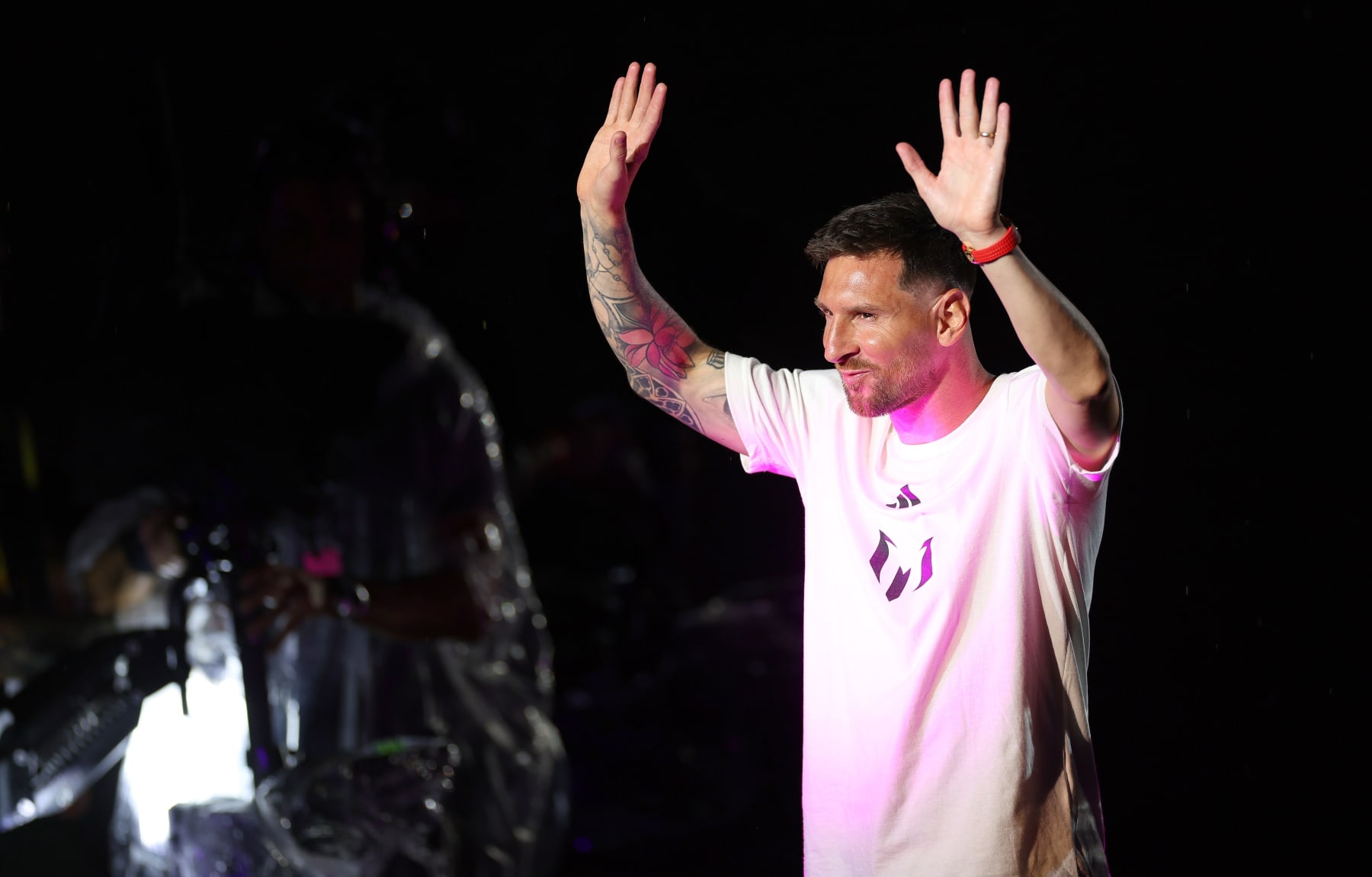 FORT LAUDERDALE, FLORIDA - JULY 16: Lionel Messi looks on during Inter Miami CF Hosts "The Unveil" at DRV PNK Stadium on July 16, 2023 in Fort Lauderdale, Florida. (Photo by Mike Ehrmann/Getty Images)