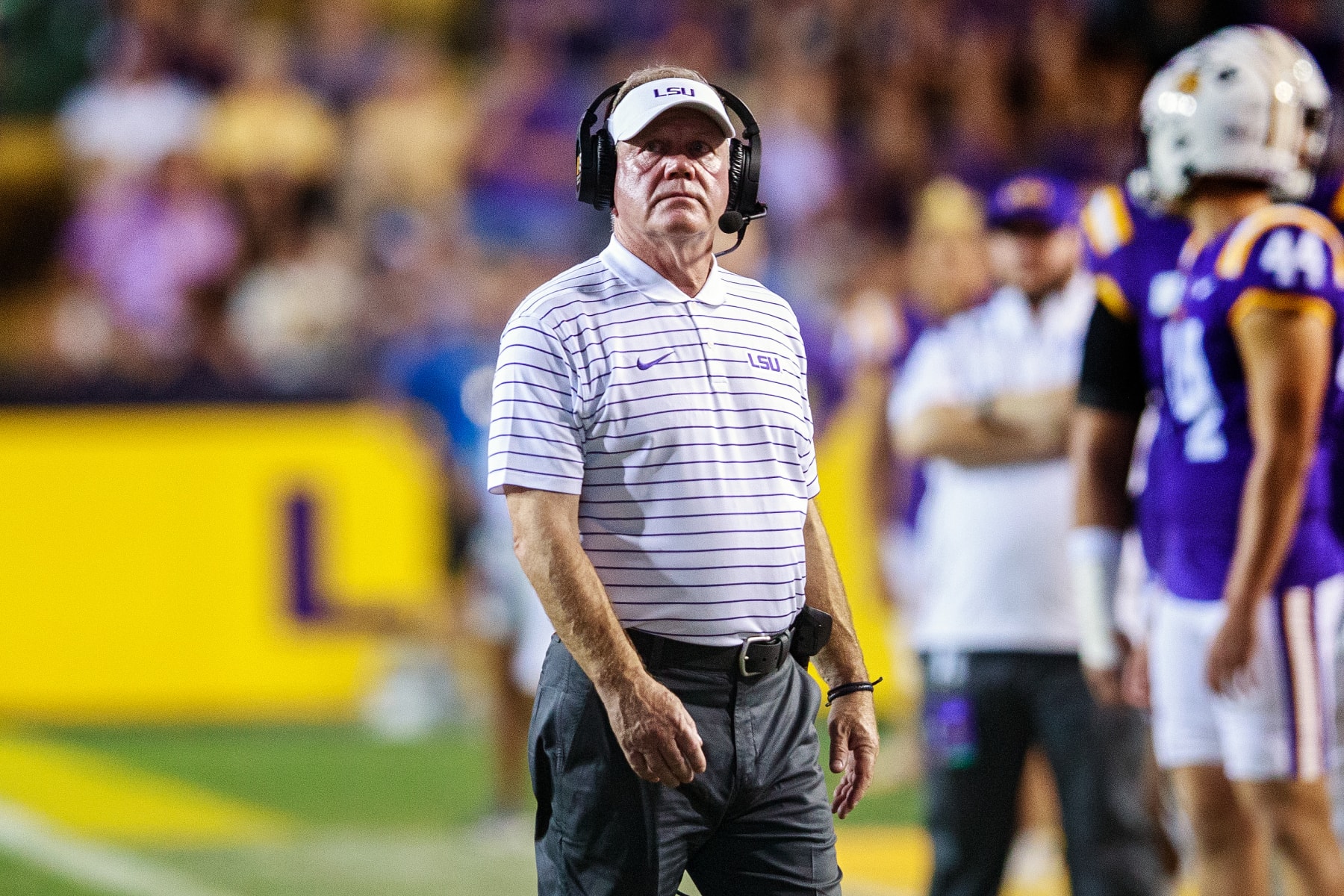 BATON ROUGE, LA - SEPTEMBER 24: LSU Tigers head coach Brian Kelly during a game between the LSU Tigers and the New Mexico Lobos on September 24, 2022, at Tiger Stadium in Baton Rouge, LA. (Photo by John Korduner/Icon Sportswire via Getty Images)
