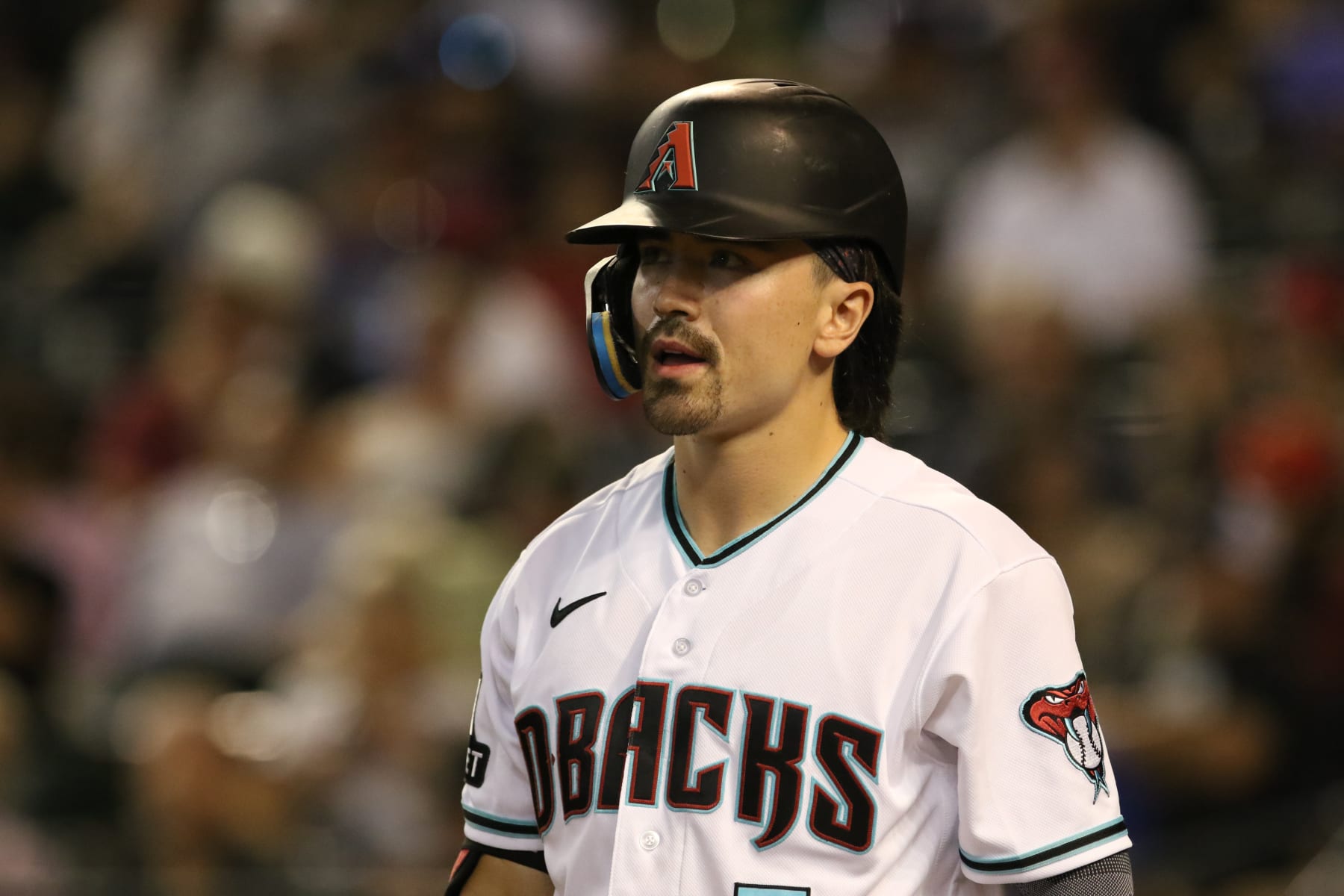 PHOENIX, AZ - JUNE 27: Arizona Diamondbacks left fielder Corbin Carroll during the game between the Tampa Bay Rays and Arizona Diamondbacks on June 27, 2023, at Chase Field in Phoenix, Arizona. (Photo by Wilfred Perez/Icon Sportswire via Getty Images)