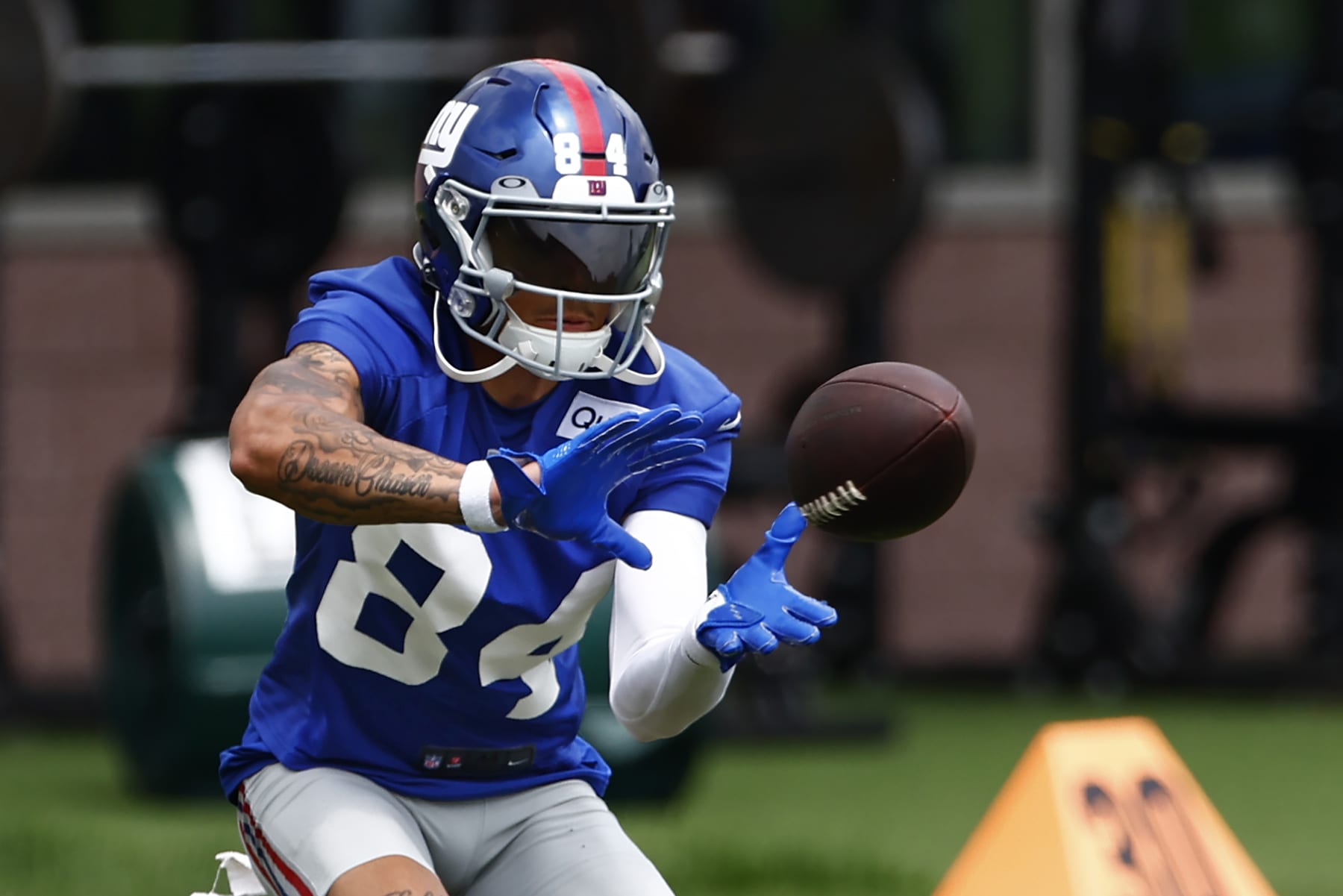 Jalin Hyatt of the New York Giants during training camp at the