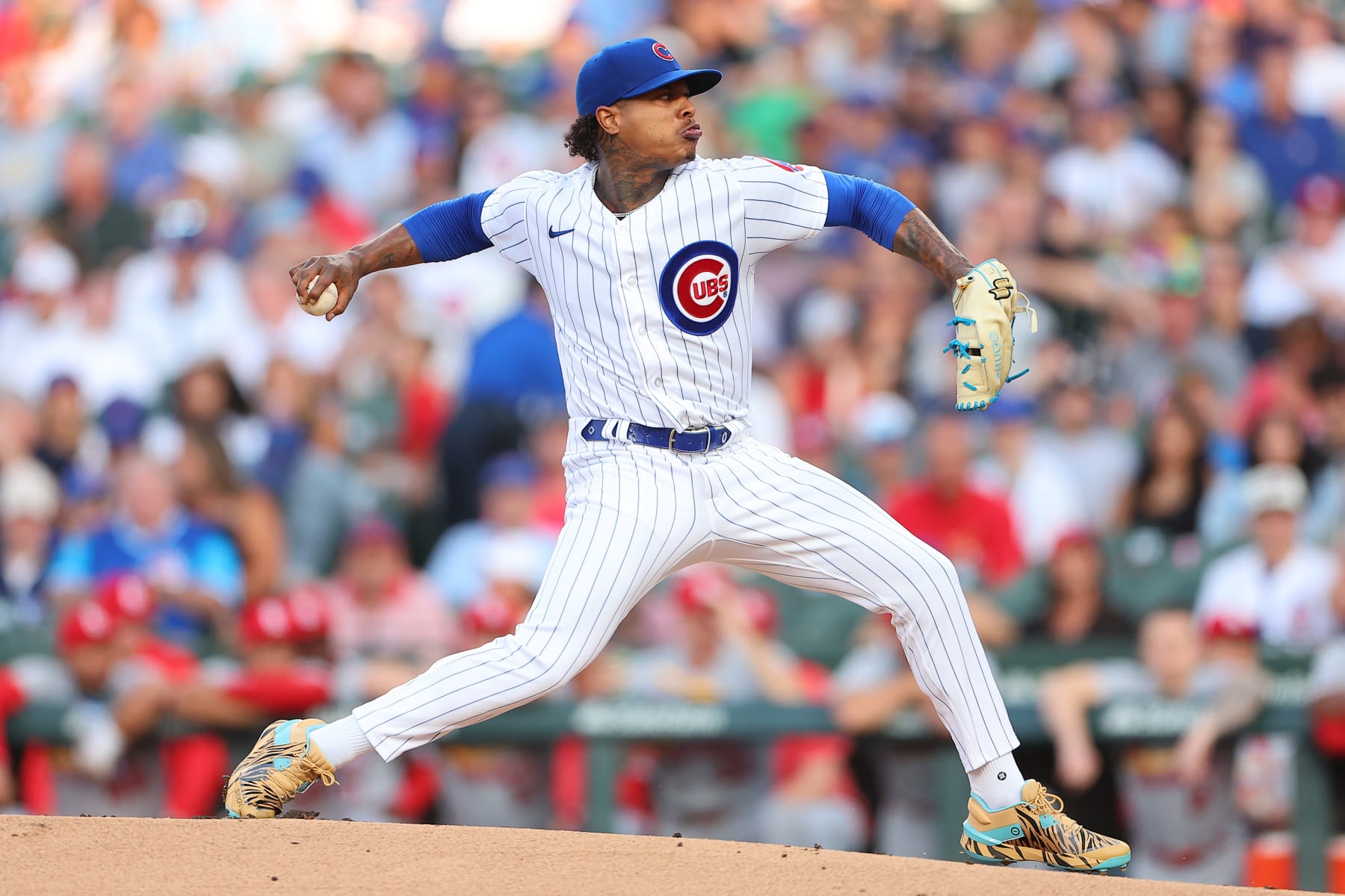 CHICAGO, ILLINOIS - JULY 20: Marcus Stroman #0 of the Chicago Cubs delivers a pitch during the first inning against the St. Louis Cardinals at Wrigley Field on July 20, 2023 in Chicago, Illinois. (Photo by Michael Reaves/Getty Images)