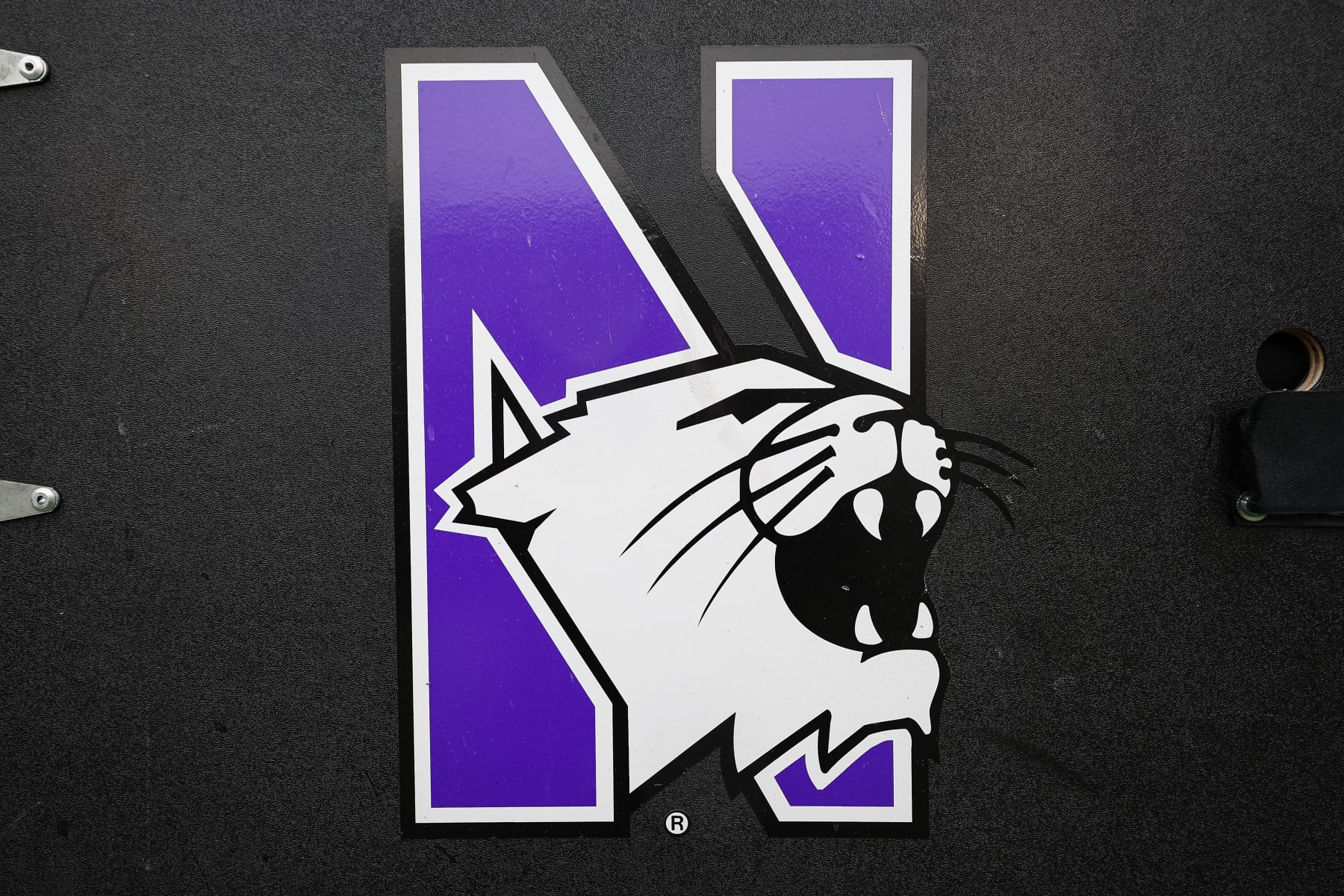 STATE COLLEGE, PA - OCTOBER 01: A general view of the Northwestern Wildcats logo on the sideline before the game between the Penn State Nittany Lions and the Northwestern Wildcats at Beaver Stadium on October 1, 2022 in State College, Pennsylvania. (Photo by Scott Taetsch/Getty Images)