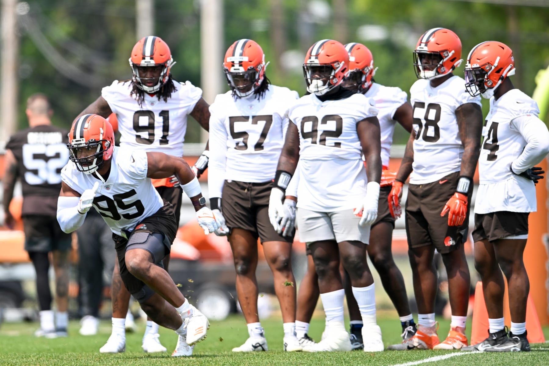 Cleveland Browns' Nick Chubb runs drills at their team's NFL