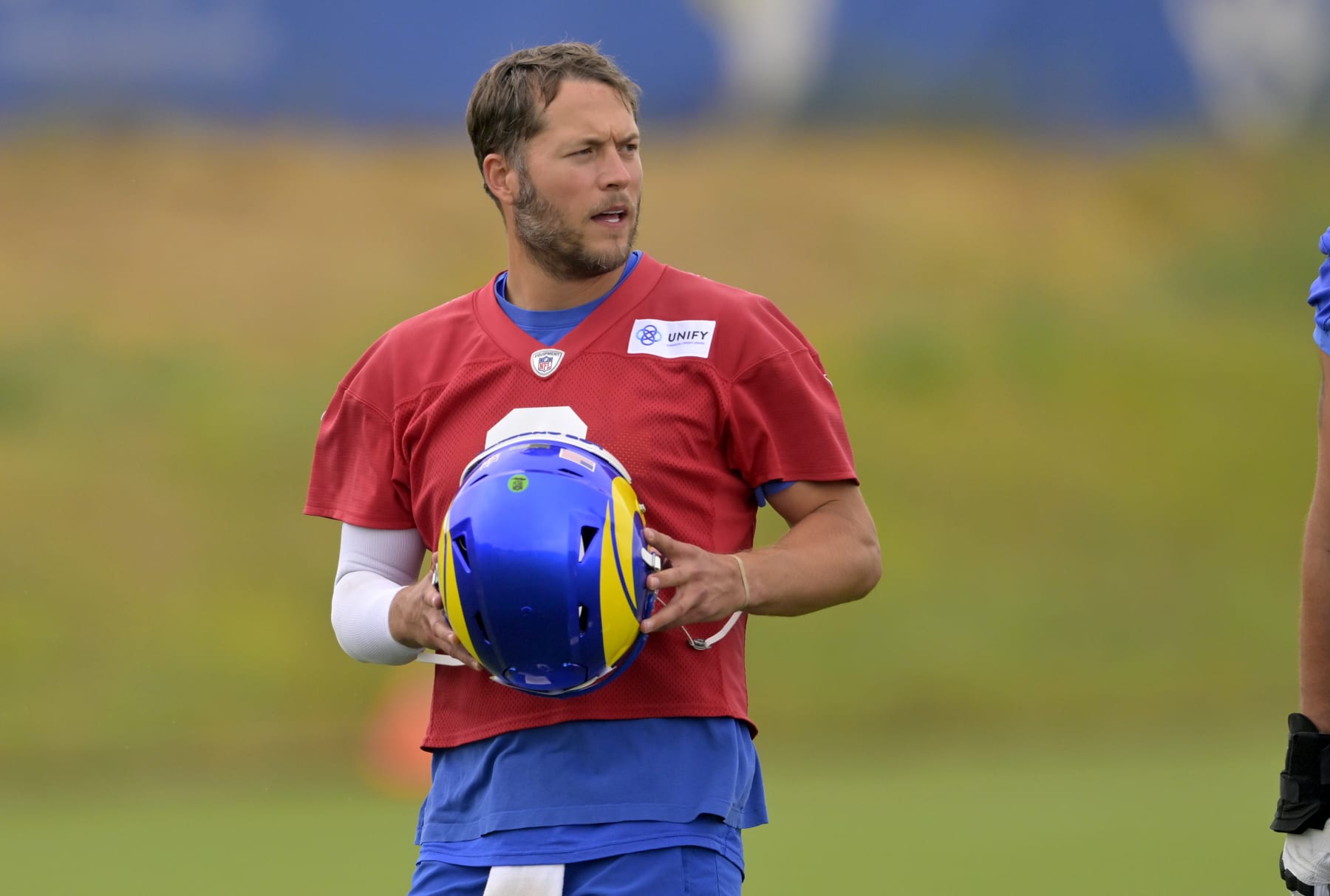 THOUSAND OAKS, CALIFORNIA - MAY 23: Quarterback Matthew Stafford #9 of the Los Angeles Rams participates in offseason workouts at California Lutheran University on May 23, 2023 in Thousand Oaks, California. (Photo by Jayne Kamin-Oncea/Getty Images)