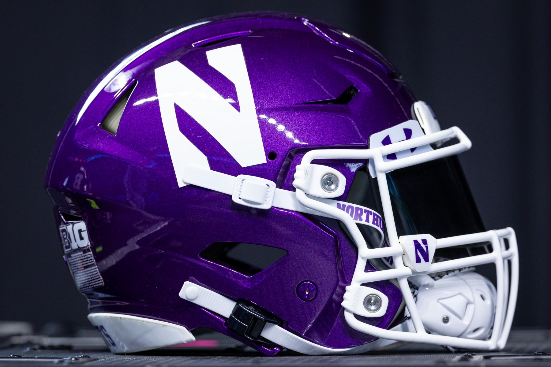 INDIANAPOLIS, INDIANA - JULY 26: A Northwestern Wildcats helmet is seen at Big Ten football media days at Lucas Oil Stadium on July 26, 2023 in Indianapolis, Indiana. (Photo by Michael Hickey/Getty Images)